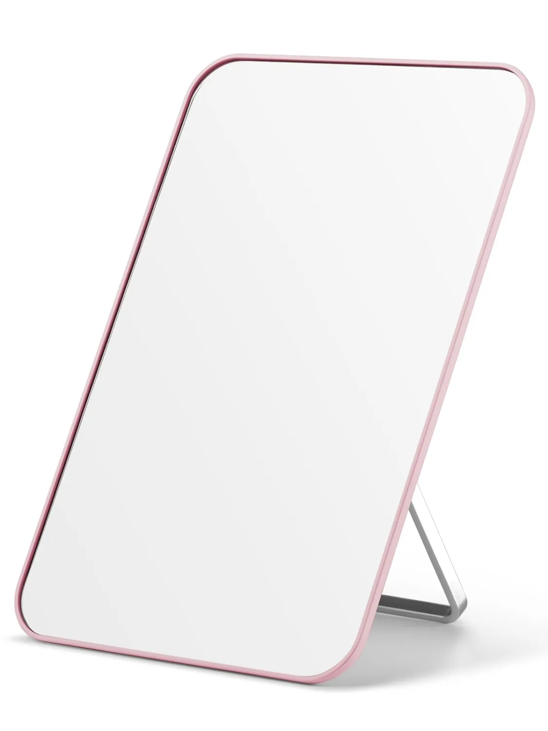 OMIRO 8 x 5 in Desk Makeup Mirror with Stand and Hanging Hole, Pink | Table Mirror with Foldable Bracket, Travel Mirror for Men and Women, Shaving and Travel, Distortion-Free Reflection