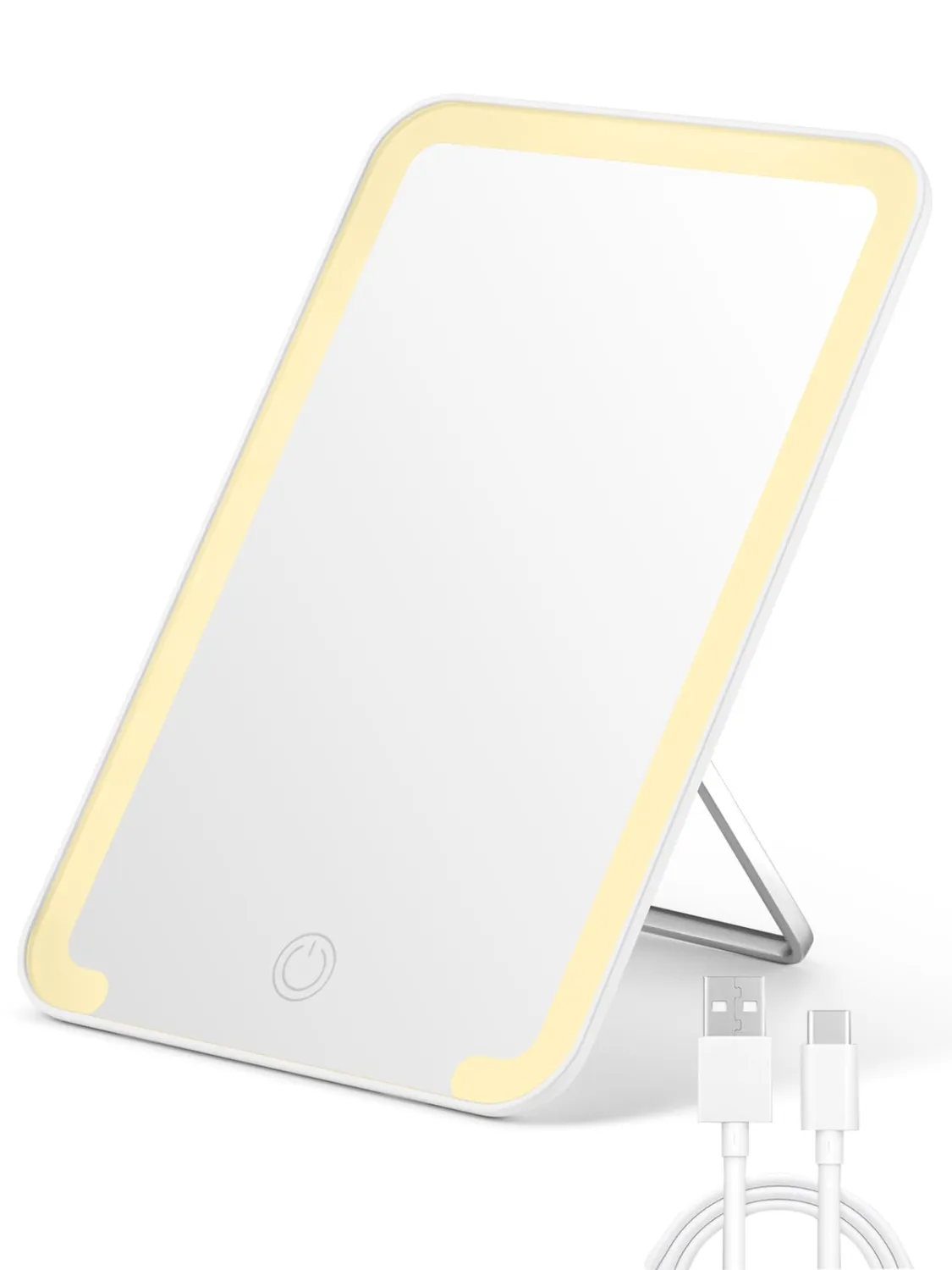 OMIRO 8 x 5 in Travel Lighted Makeup Mirror, Desk Mirror for Shaving, White | Rechargeable Vanity Mirror with 3 Color Lighting, Adjustable Brightness, 2000 mAh Battery, Foldable Bracket, Distortion-Free