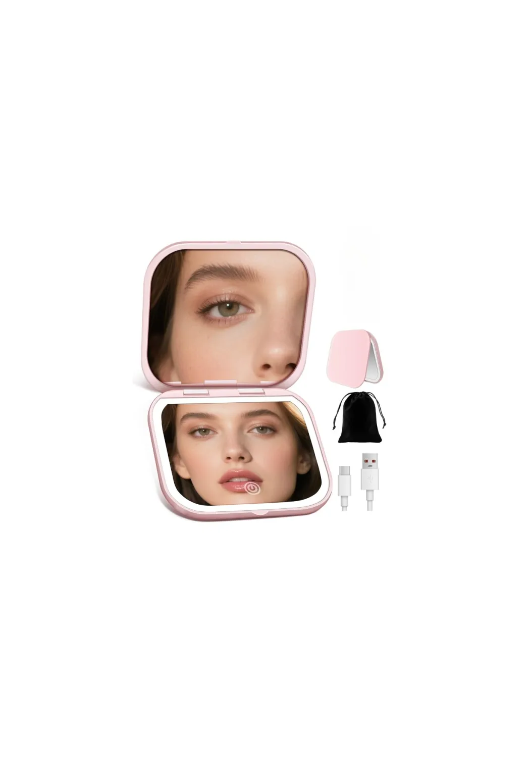 Magnifying Mirror with Light, Rechargeable 40X Compact Mirror with 3 Lighting Modes & Dimmable Brightness, Portable Travel Makeup Mirror with Light, Essentials for Travel, Pocket Purse Pink