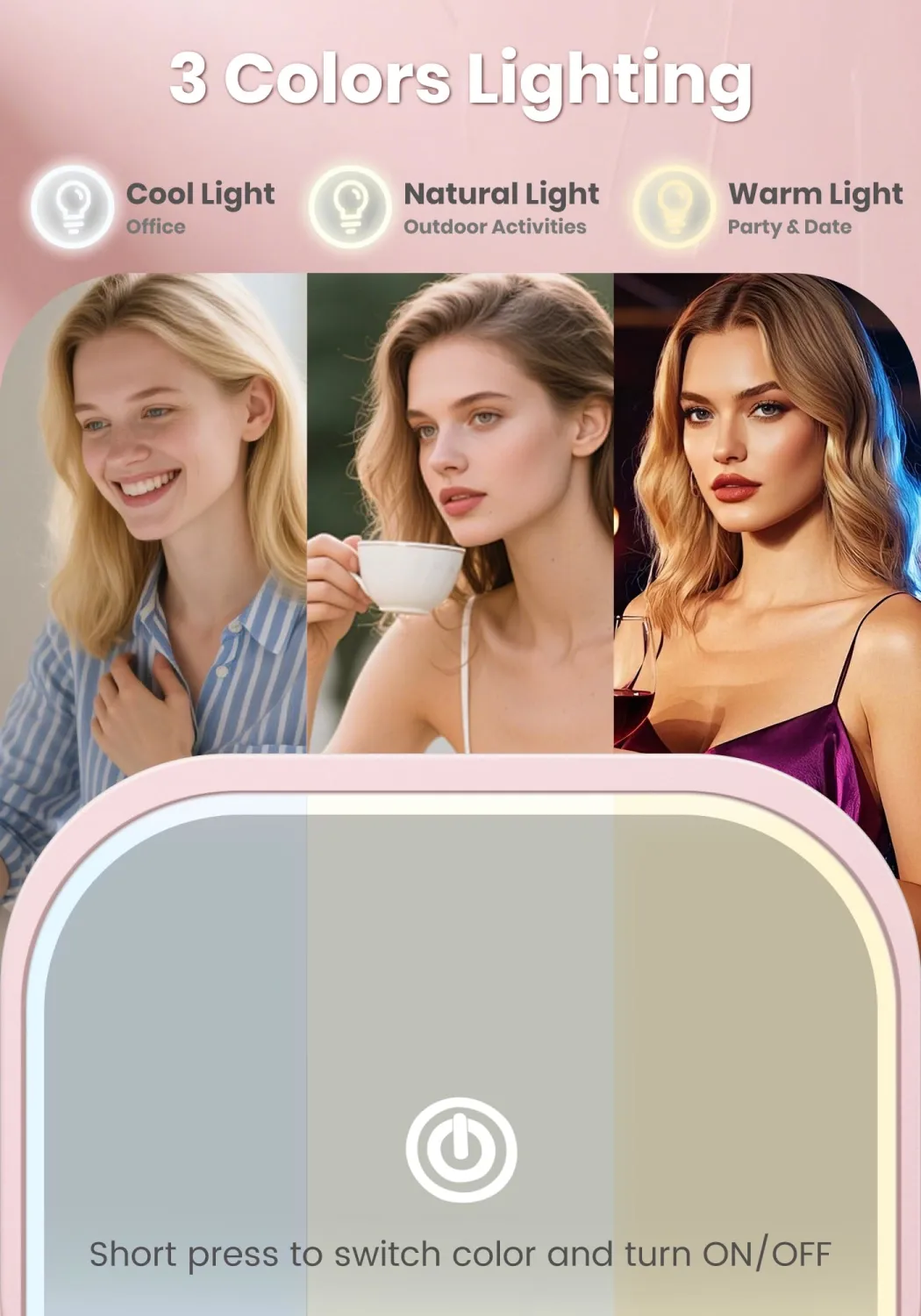 Magnifying Mirror with Light, Rechargeable 40X Compact Mirror with 3 Lighting Modes & Dimmable Brightness, Portable Travel Makeup Mirror with Light, Essentials for Travel, Pocket Purse Pink