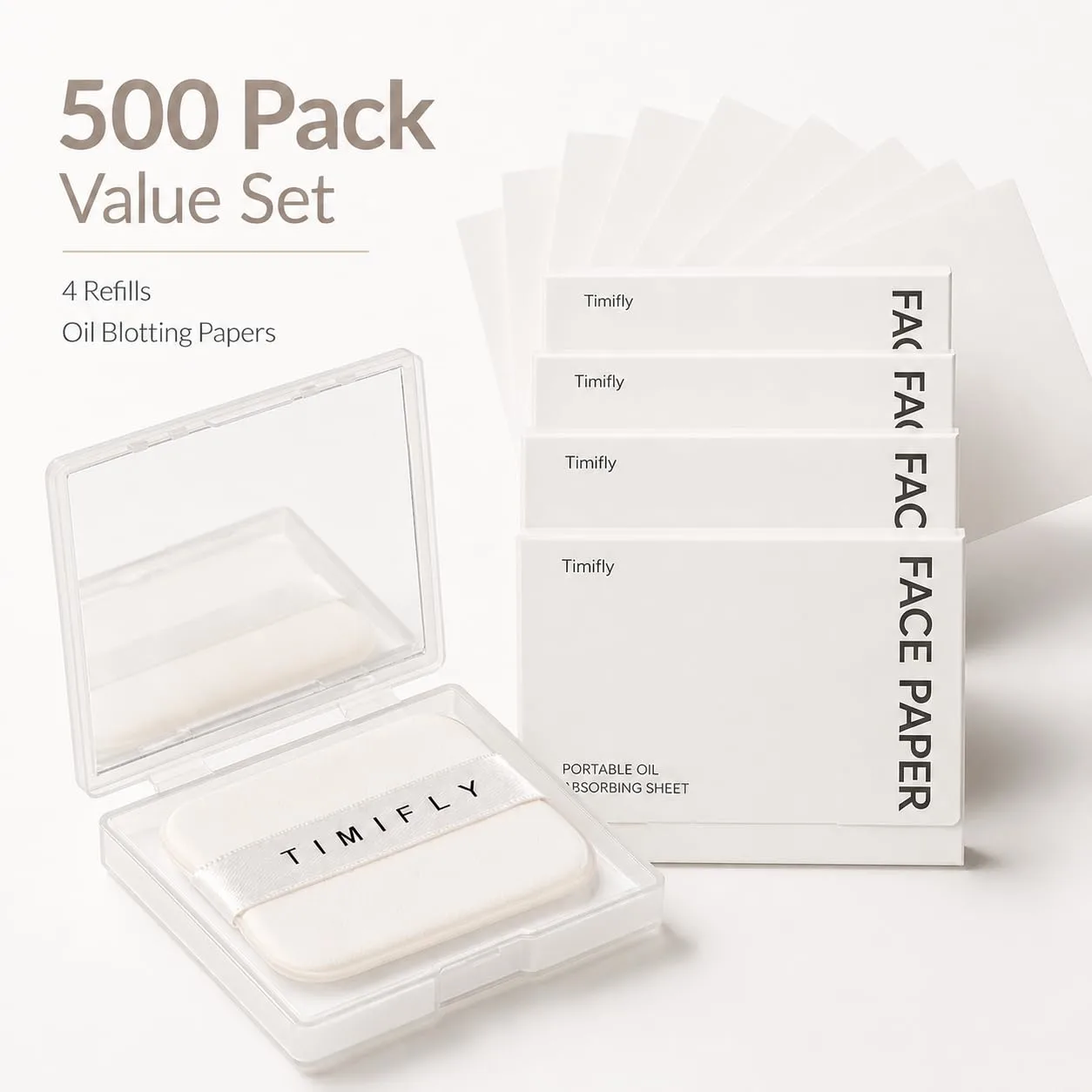 500PCS Oil blotting sheets for face,Papers with Mirror & Puff, gardenia | Multiple Refills, Absorbs Excess Oil Instantly, Natural Oil Control Film