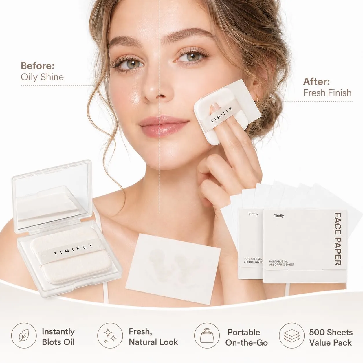 500PCS Oil blotting sheets for face,Papers with Mirror & Puff, gardenia | Multiple Refills, Absorbs Excess Oil Instantly, Natural Oil Control Film