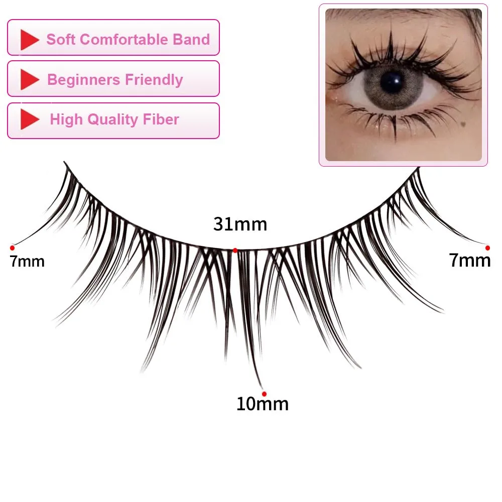 Fake Eyelashes False Eye Lashes Daily Strip Cross Black Thin Band LASGOOS 7-10mm Comic Manga Natural Curl Lashes Cosplay A Shape Lash for Wedding Party Work Natural Look Eye Makeup 5 Pairs H100