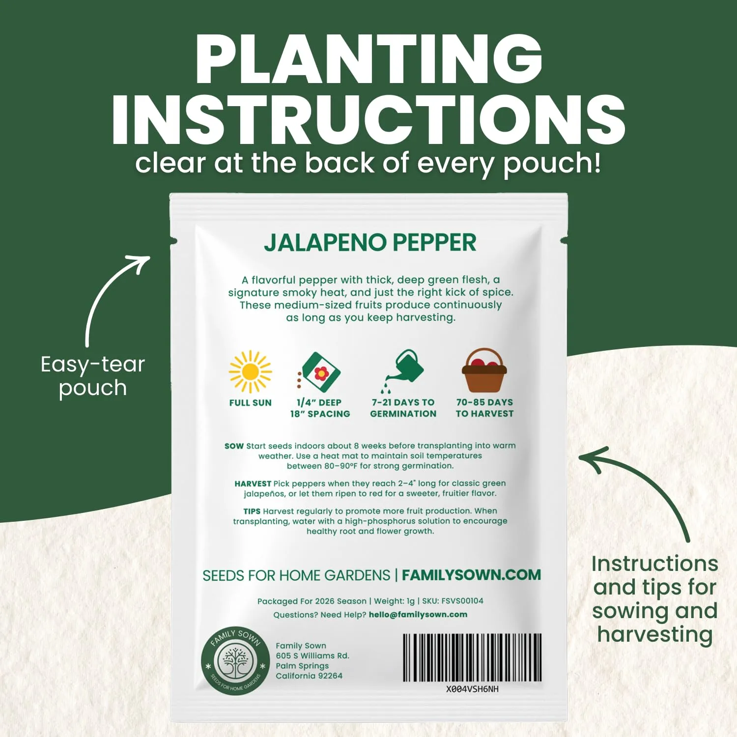 Jalapeno Pepper – 125 Premium Seeds for Planting – Spicy, Productive, Garden-Favorite Heirloom for the 2026 Season – 1 Gram Pouch