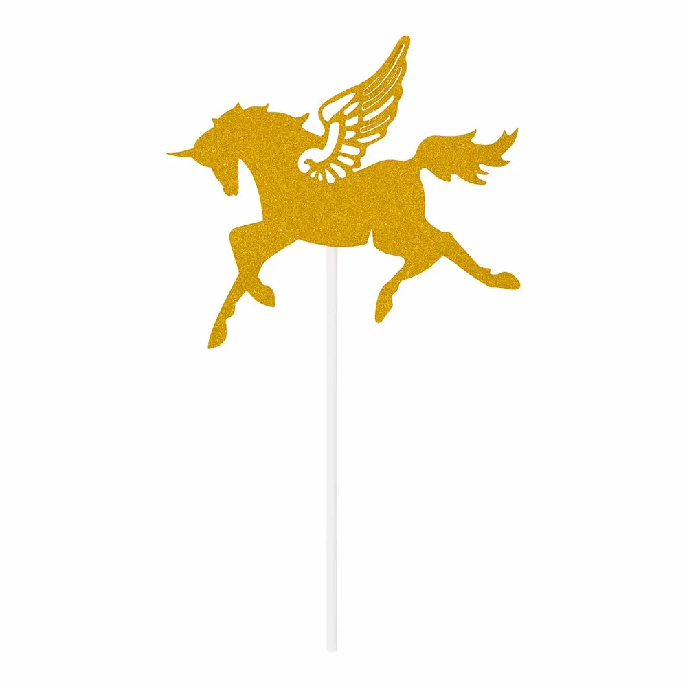 Top Cake 6 X 4.3 Inch Cake Toppers, 10 Unicorn Design Cake Topper Inserts - Sturdy, With Glitter Detail, Gold Paper Cake Decoration, Birthday, Baby Shower, Wedding Supplies - Restaurantware