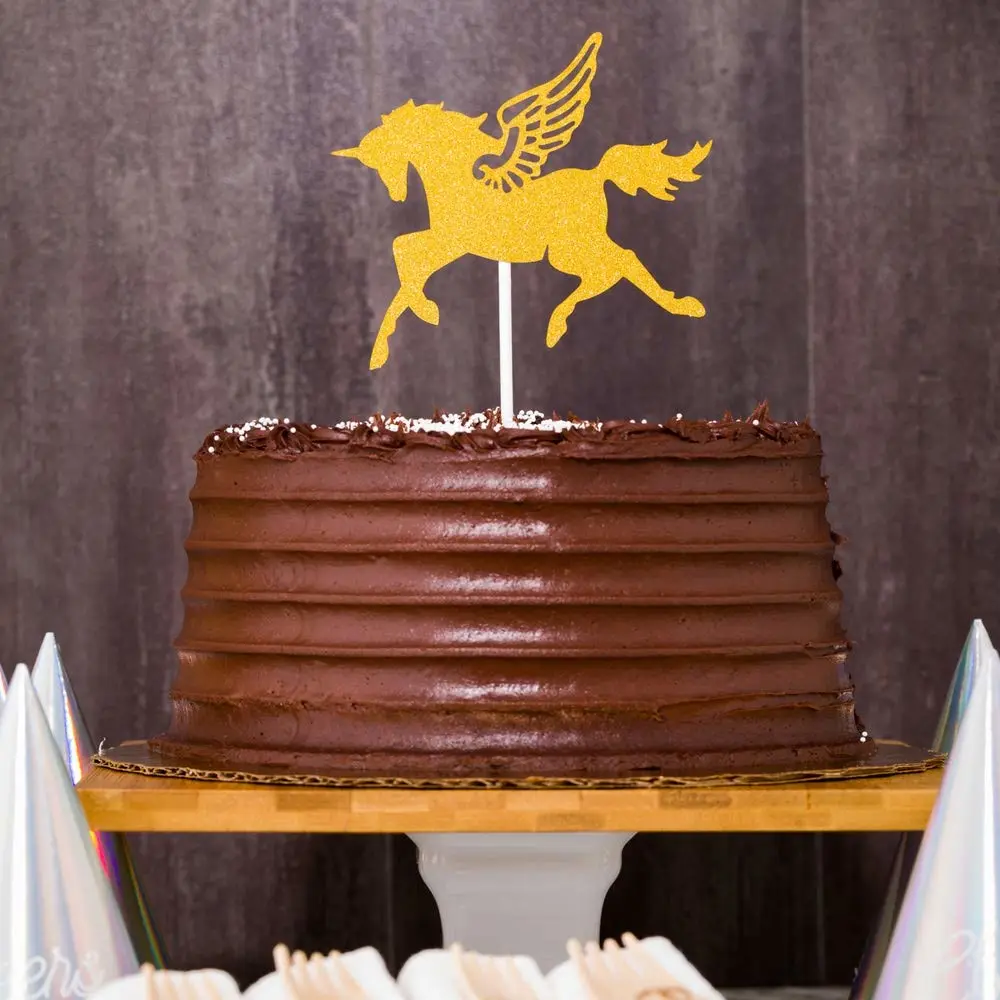 Top Cake 6 X 4.3 Inch Cake Toppers, 10 Unicorn Design Cake Topper Inserts - Sturdy, With Glitter Detail, Gold Paper Cake Decoration, Birthday, Baby Shower, Wedding Supplies - Restaurantware