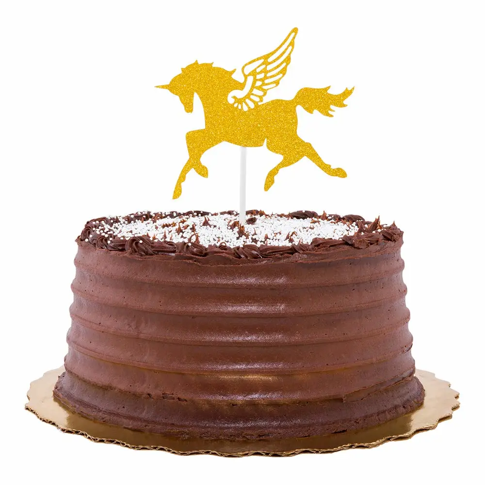 Top Cake 6 X 4.3 Inch Cake Toppers, 10 Unicorn Design Cake Topper Inserts - Sturdy, With Glitter Detail, Gold Paper Cake Decoration, Birthday, Baby Shower, Wedding Supplies - Restaurantware