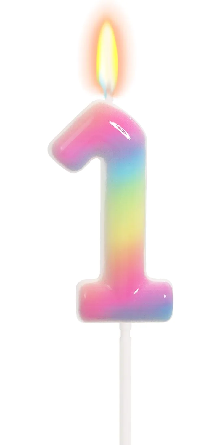 Rainbow Gradient Number 1 Candle, Happy Birthday Cake Topper for First Birthday, Rainbow Party Decorations & Party Favors