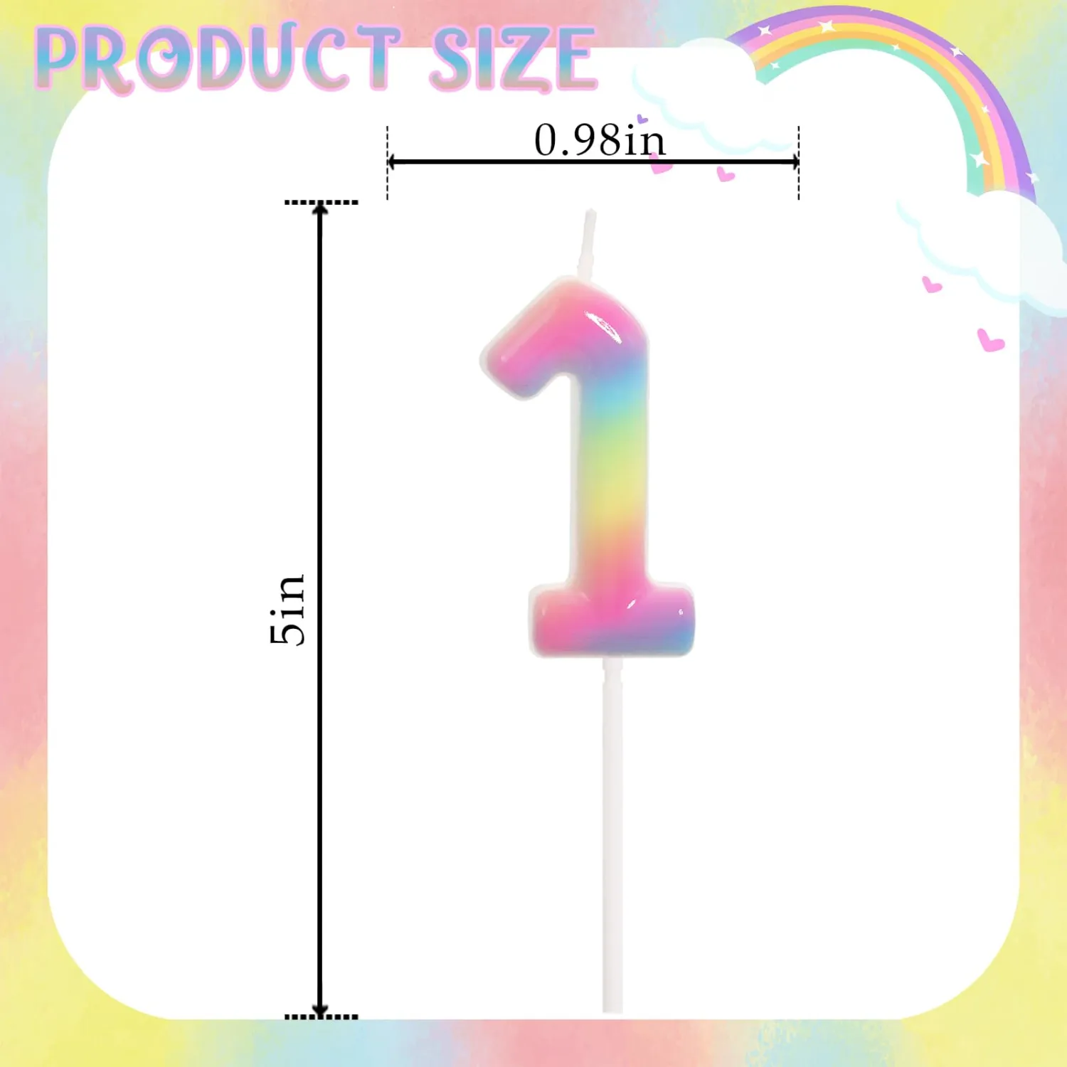Rainbow Gradient Number 1 Candle, Happy Birthday Cake Topper for First Birthday, Rainbow Party Decorations & Party Favors