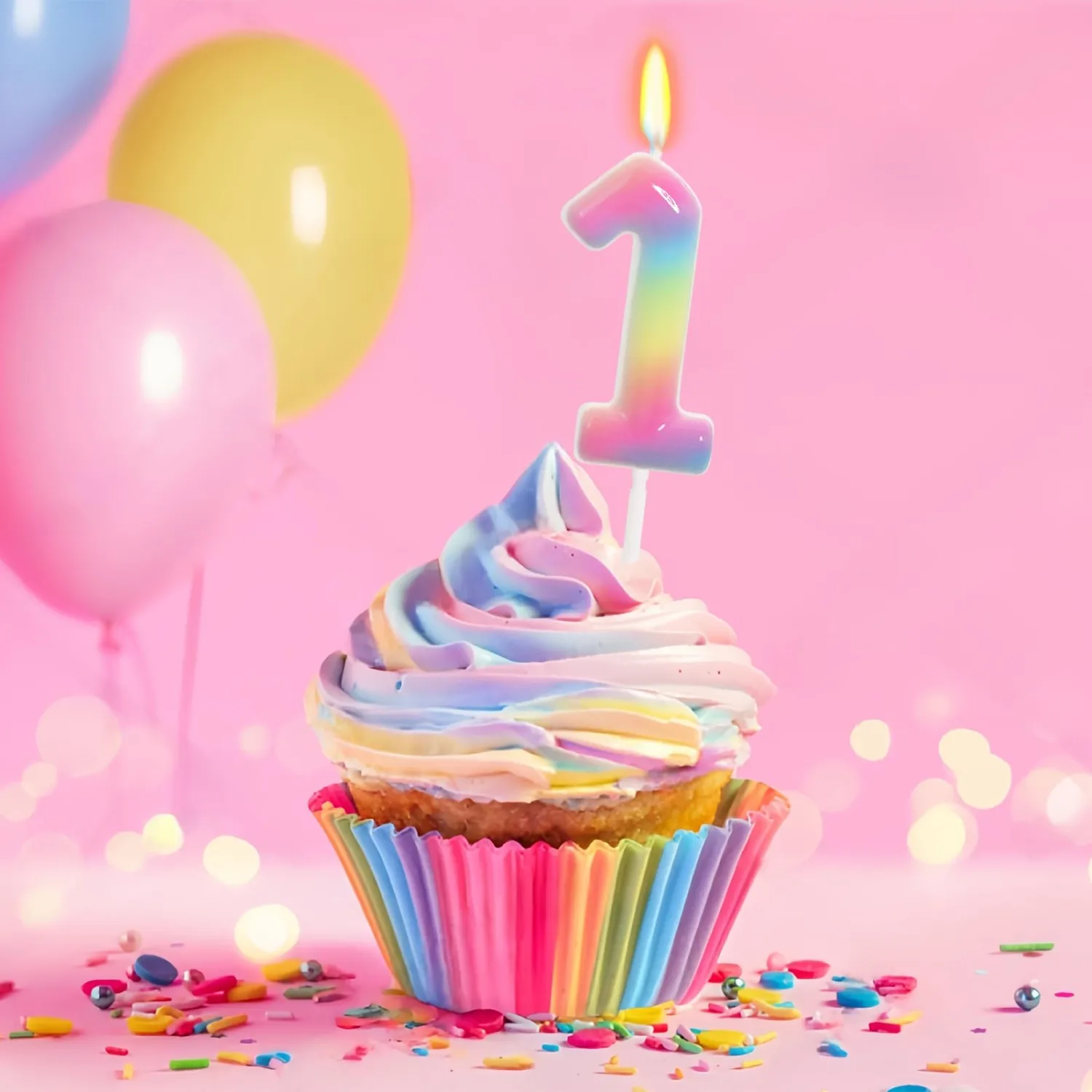 Rainbow Gradient Number 1 Candle, Happy Birthday Cake Topper for First Birthday, Rainbow Party Decorations & Party Favors