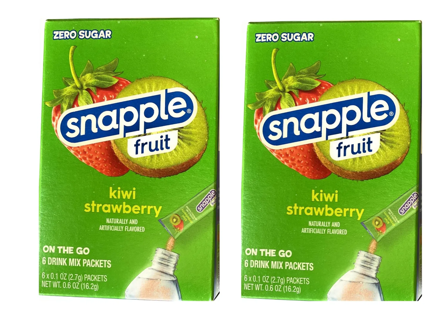 Snapple Fruit Kiwi Strawberry Drink Mix - Two Boxes of Six On The Go Flavored Drink Mix Packets - Zero Sugar Flavored Mix For Water (2)