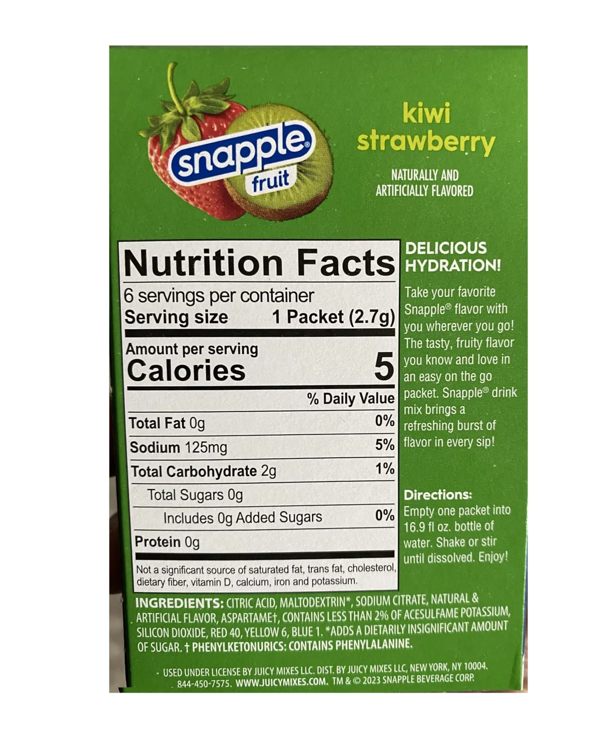 Snapple Fruit Kiwi Strawberry Drink Mix - Two Boxes of Six On The Go Flavored Drink Mix Packets - Zero Sugar Flavored Mix For Water (2)