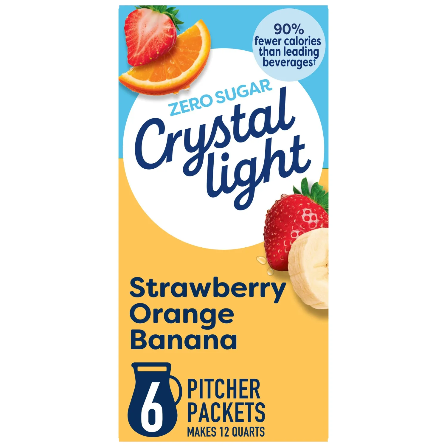Crystal Light Drink Mix, 6 Packets Strawberry Orange Banana, 2.4 oz | for Flavorful Hydration and Shareable Refreshment Zero Sugar, Low Calorie