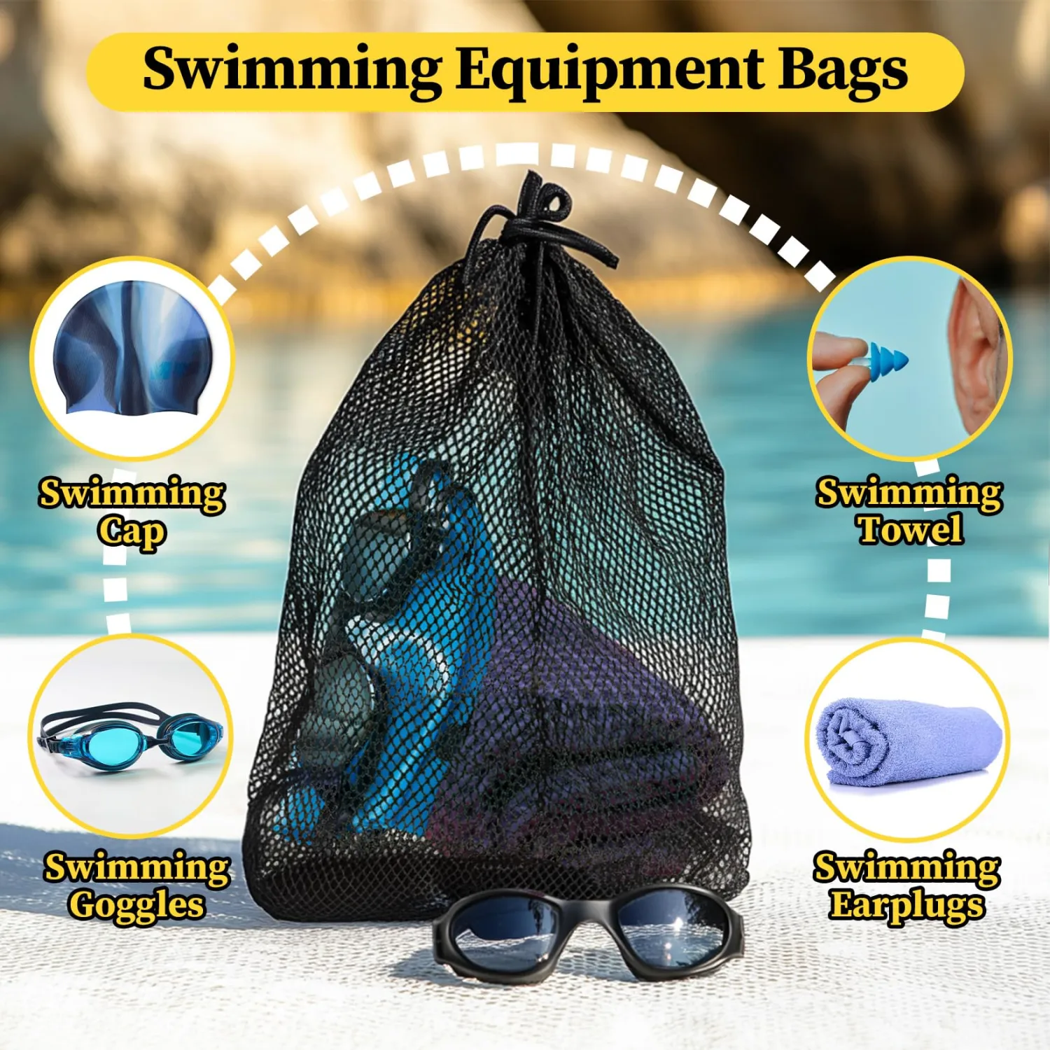 MAQIHAN 10PCS Mesh Drawstring Bags - Mesh Storage Nylon Bags Bulk | Net Bag Set for Tennis Balls, Golf Balls, Camping, Clothing, Swimming, Sports Gear, Tennis Ball, Golf Ball, Beach Storage