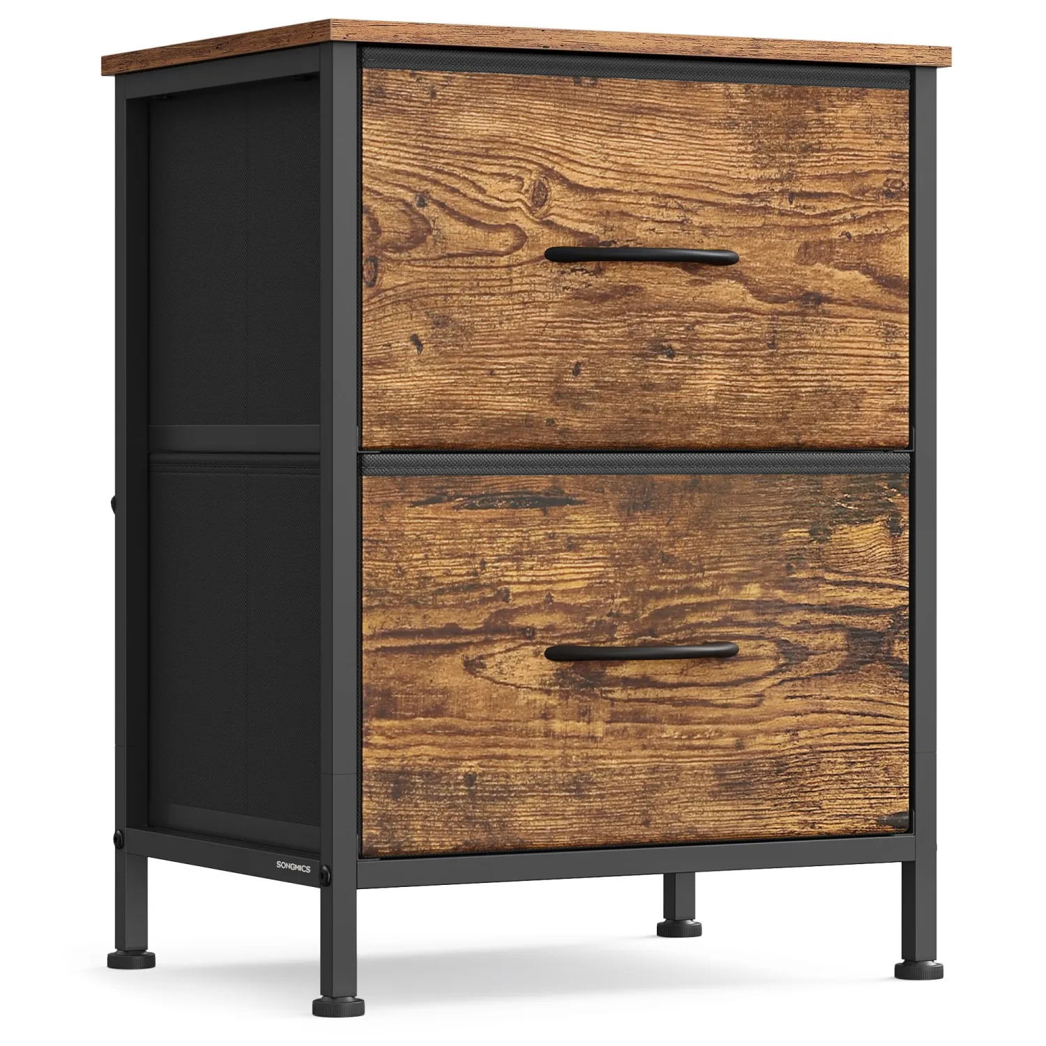 SONGMICS BELLAH Collection - Night Stand with 2 Drawers, Bedside Table, Side End Table, Nightstand for Bedroom, Industrial, Rustic Brown and Ink Black ULGS312B02S