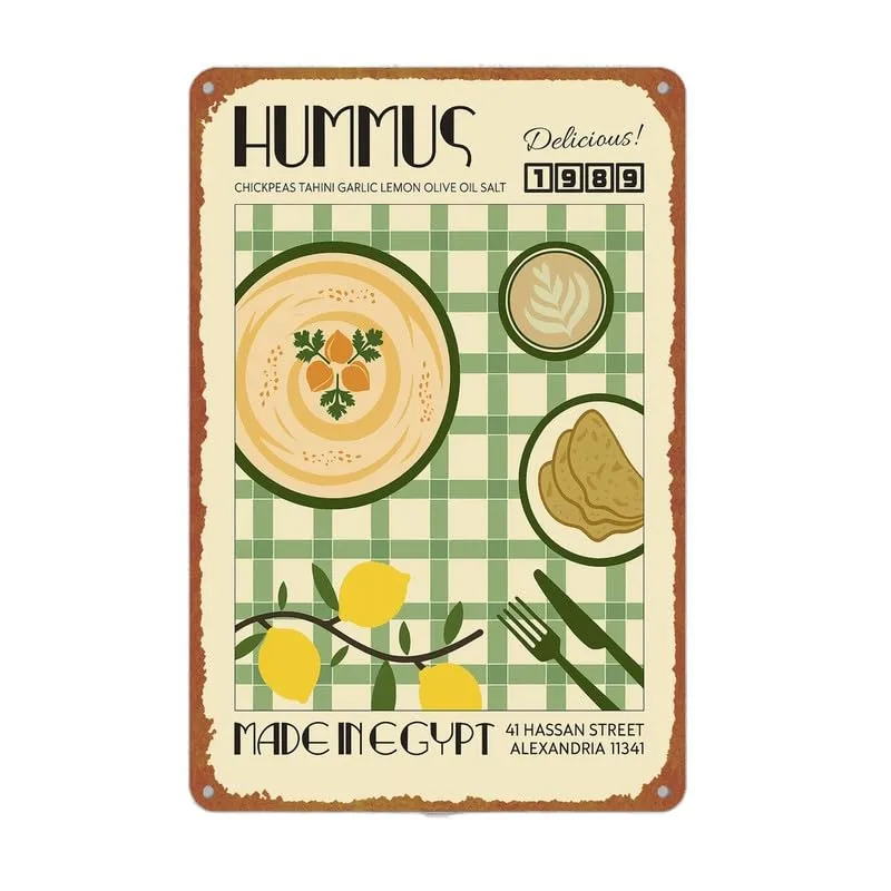 Vintage Hummus Food Art Metal Sign 8x12 Inch Aluminum Retro Egyptian Hummus Kitchen Wall Decor for Home Dining Room Cafe