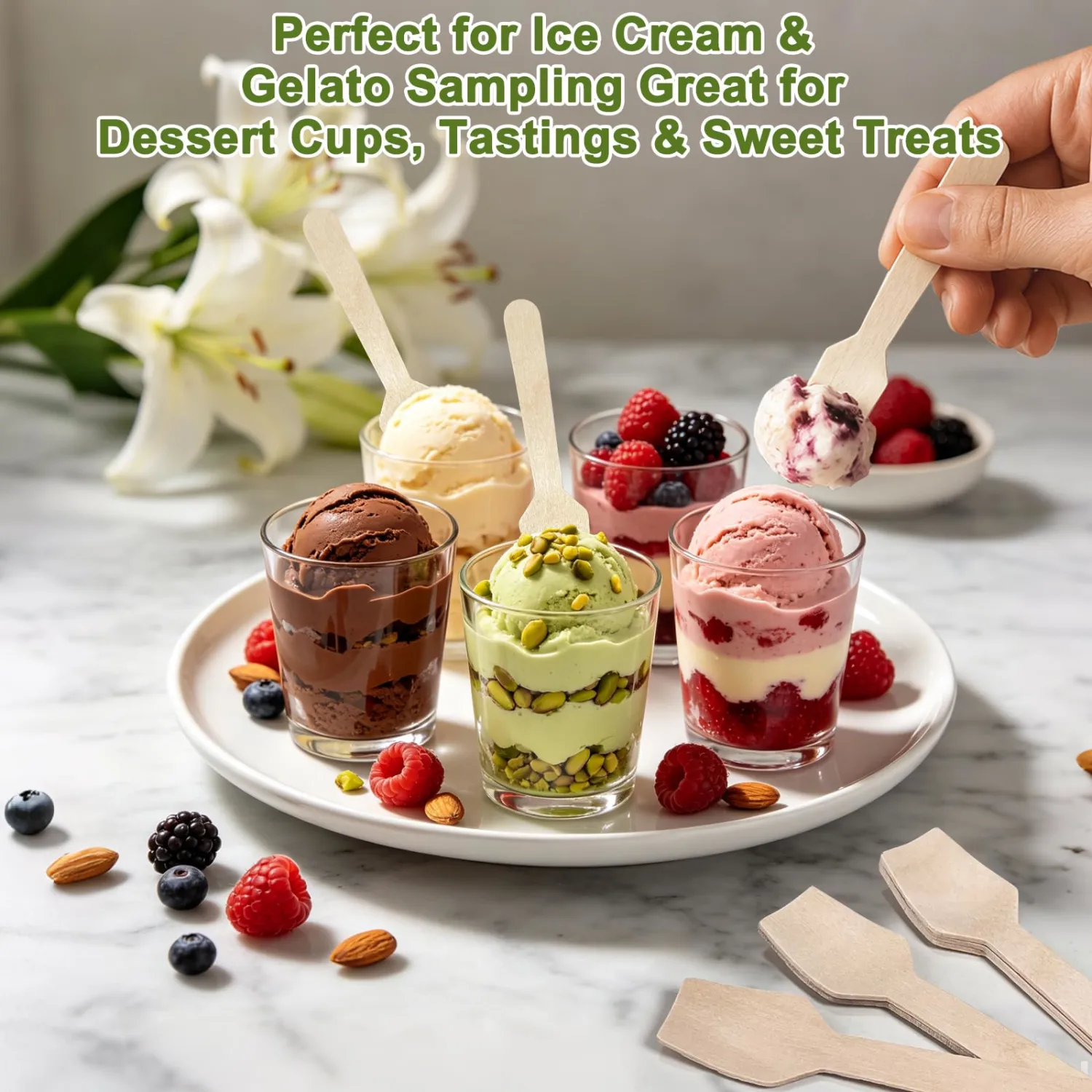 EZYoutdoor Mini Wooden Spoons for Ice Cream Tasting 3.8“– 200 Pack | Disposable Bamboo Sample Spoons for Desserts, Tastings, Crafts and Parties