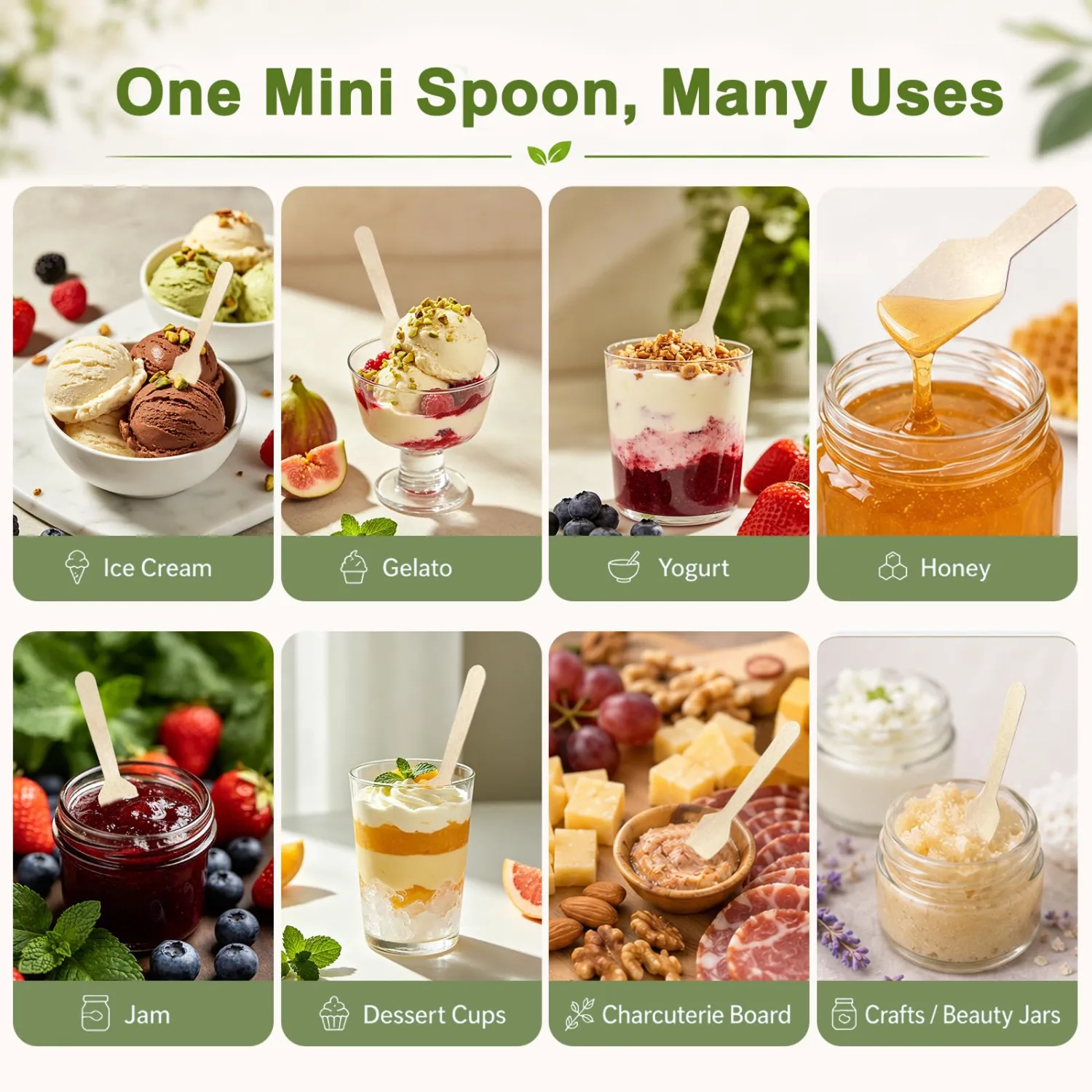 EZYoutdoor Mini Wooden Spoons for Ice Cream Tasting 3.8“– 200 Pack | Disposable Bamboo Sample Spoons for Desserts, Tastings, Crafts and Parties