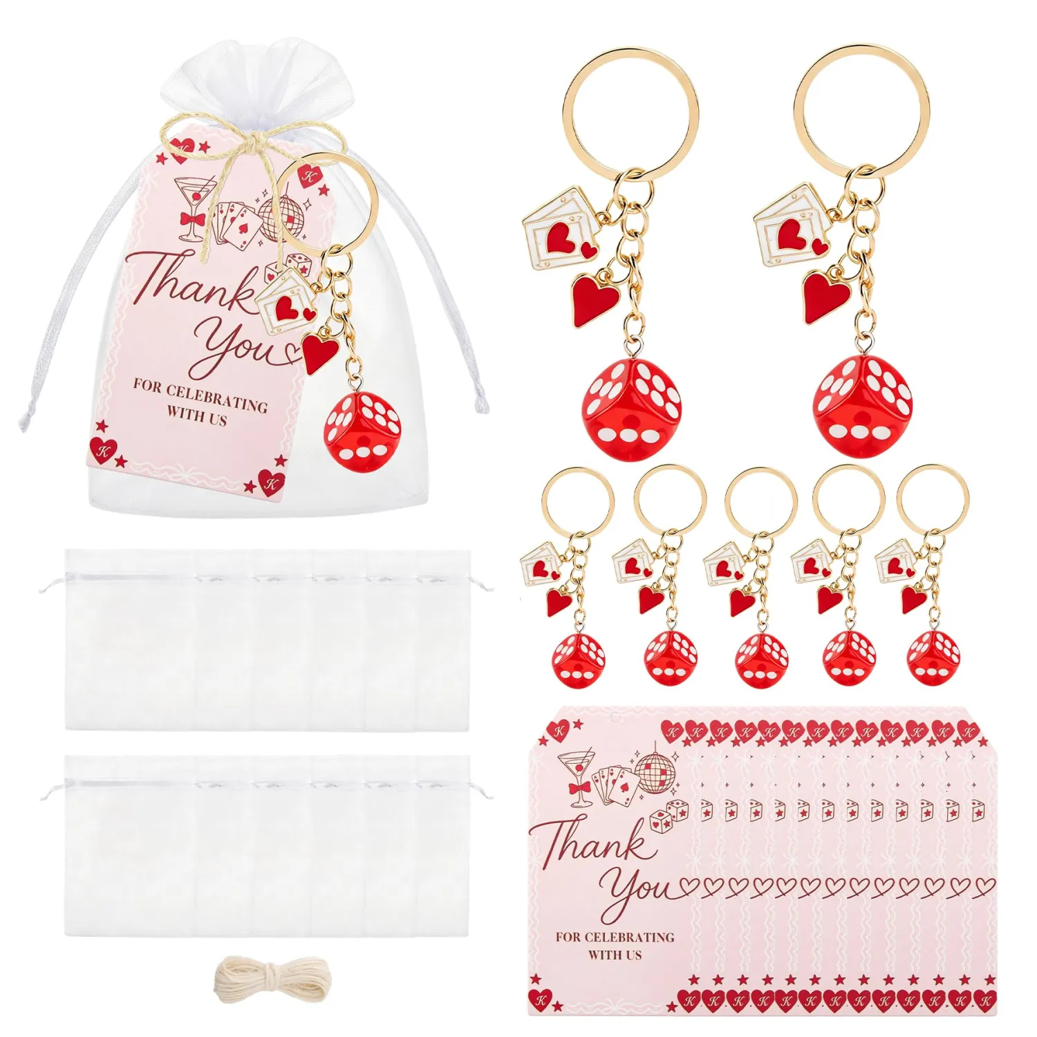 37PCS Lucky in Love Bachelorette Decorations - Lucky in Love Party Favors | Heart Keychains, White Goodie Bag and Thank You Card, Wedding Engagement Bachelorette Party Decorations