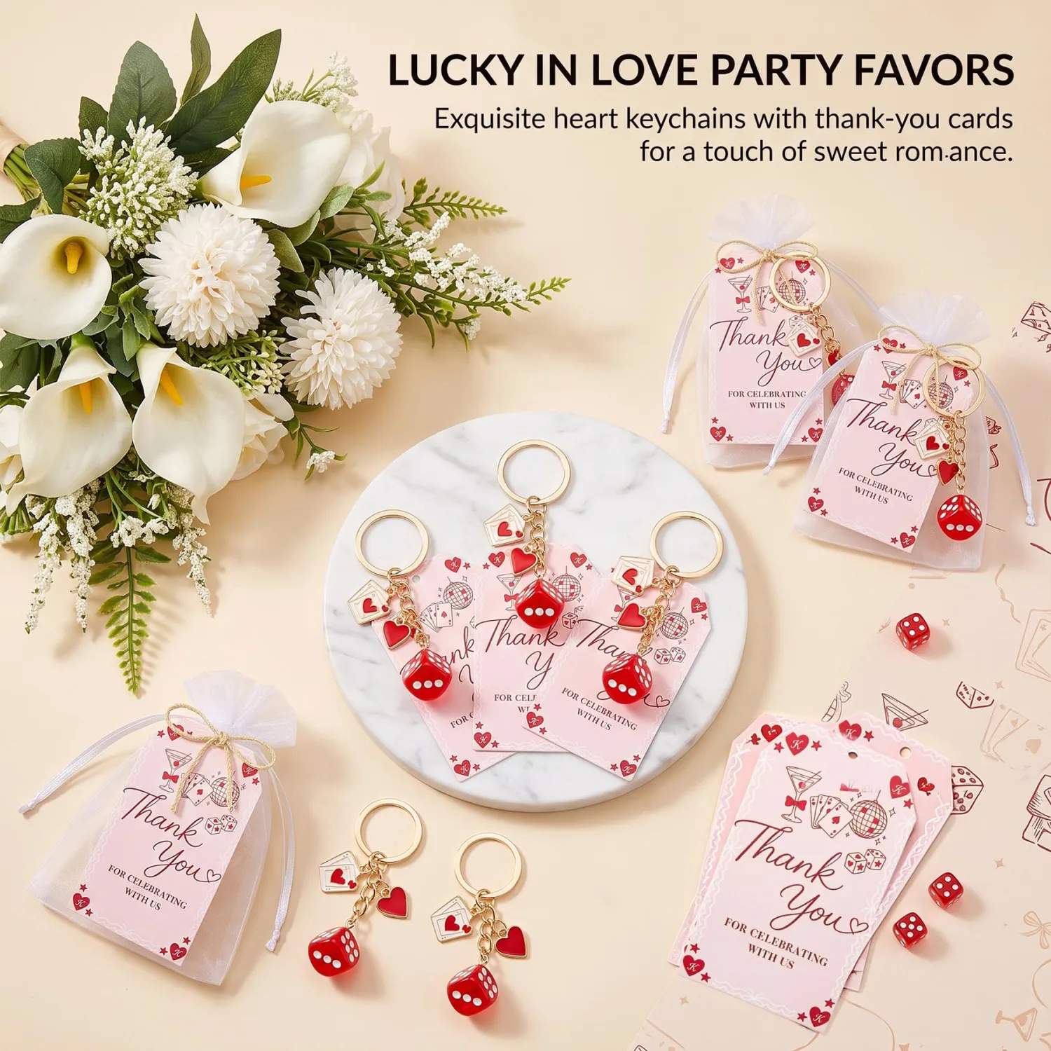 37PCS Lucky in Love Bachelorette Decorations - Lucky in Love Party Favors | Heart Keychains, White Goodie Bag and Thank You Card, Wedding Engagement Bachelorette Party Decorations