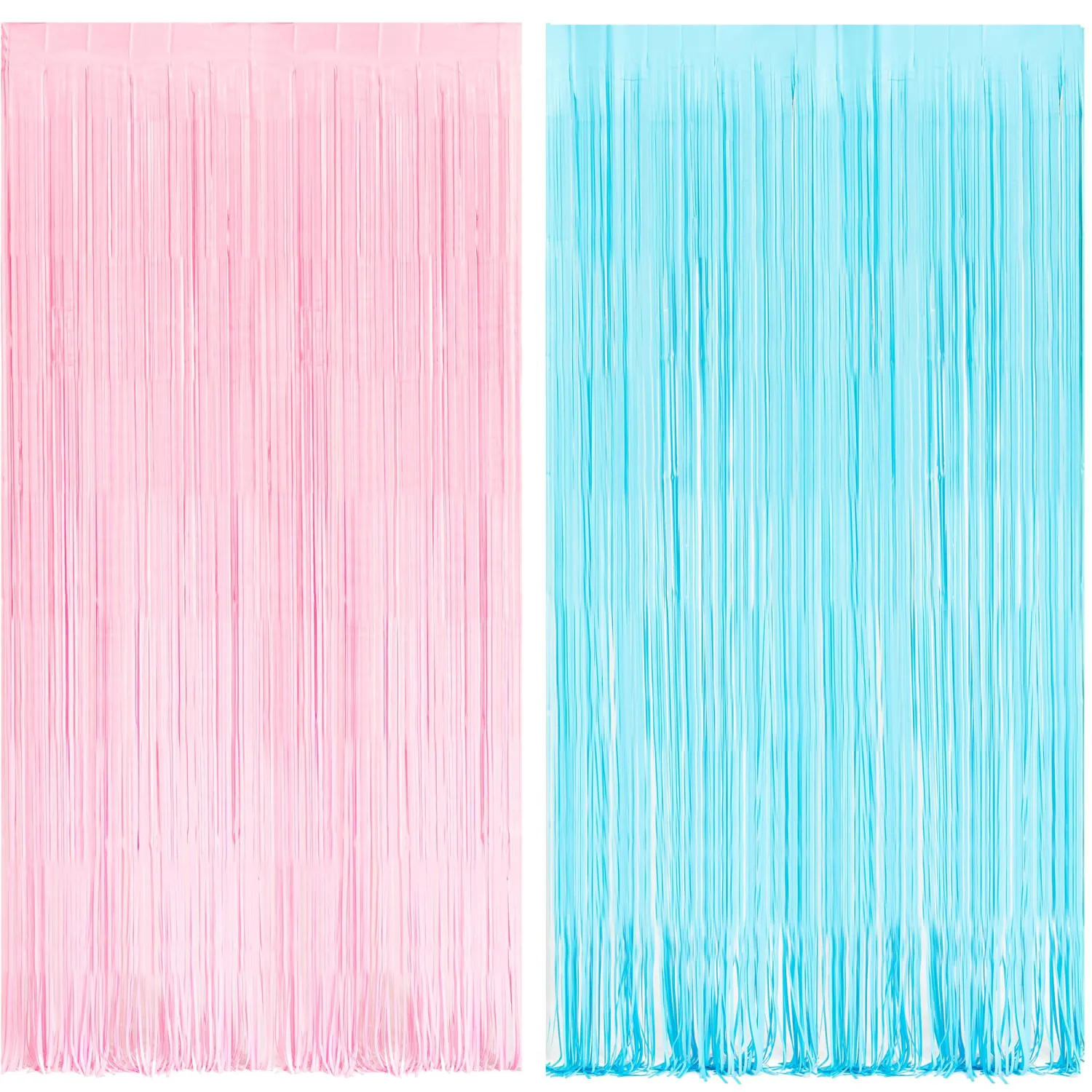 BRAVESHINE Tinsel Fringe Curtain Backdrop | Foil Curtains Streamers | 2Pcs | 3.2x8.2ft | Pastel Pink and Blue | for Christmas/Boy or Girl/Birthday/Mermaid/Candy/Easter/Engagement Party Decorations