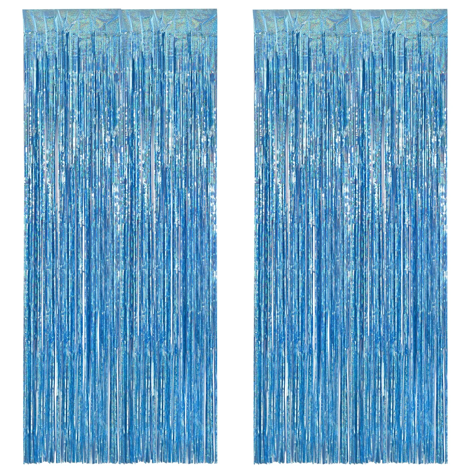 BRAVESHINE Light Blue Streamers Party Backdrop - 2 PCS Foil Fringe Curtains | 3.2x8.2ft Tinsel Curtain for Frozen/Mermaid/Boy/Baby/Birthday/Under Sea/Pool/Bachelorette/Engagement/Snowflake Decorations