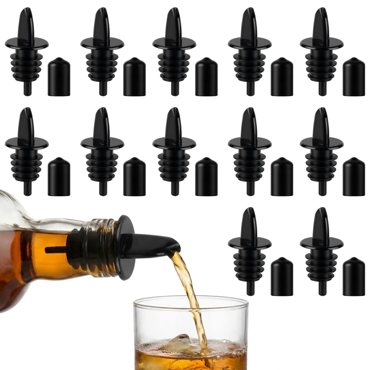 12PCS Precise Liquor Pour Spout, Multi-Purpose Bottle Pourer for Alcohol | Wrexon Precise Control Pourer with Dust Cap, Wine, Olive Oil, Syrup - Wine Aerator Pourer Dispenser For Bar & Kitchen