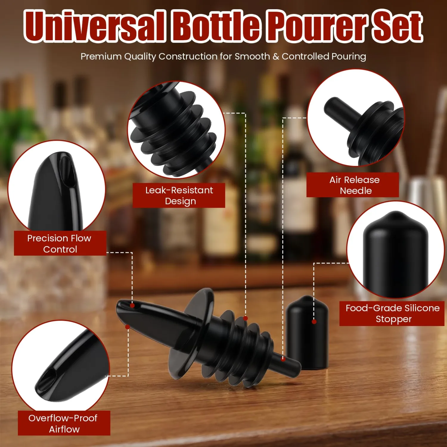 12PCS Precise Liquor Pour Spout, Multi-Purpose Bottle Pourer for Alcohol | Wrexon Precise Control Pourer with Dust Cap, Wine, Olive Oil, Syrup - Wine Aerator Pourer Dispenser For Bar & Kitchen