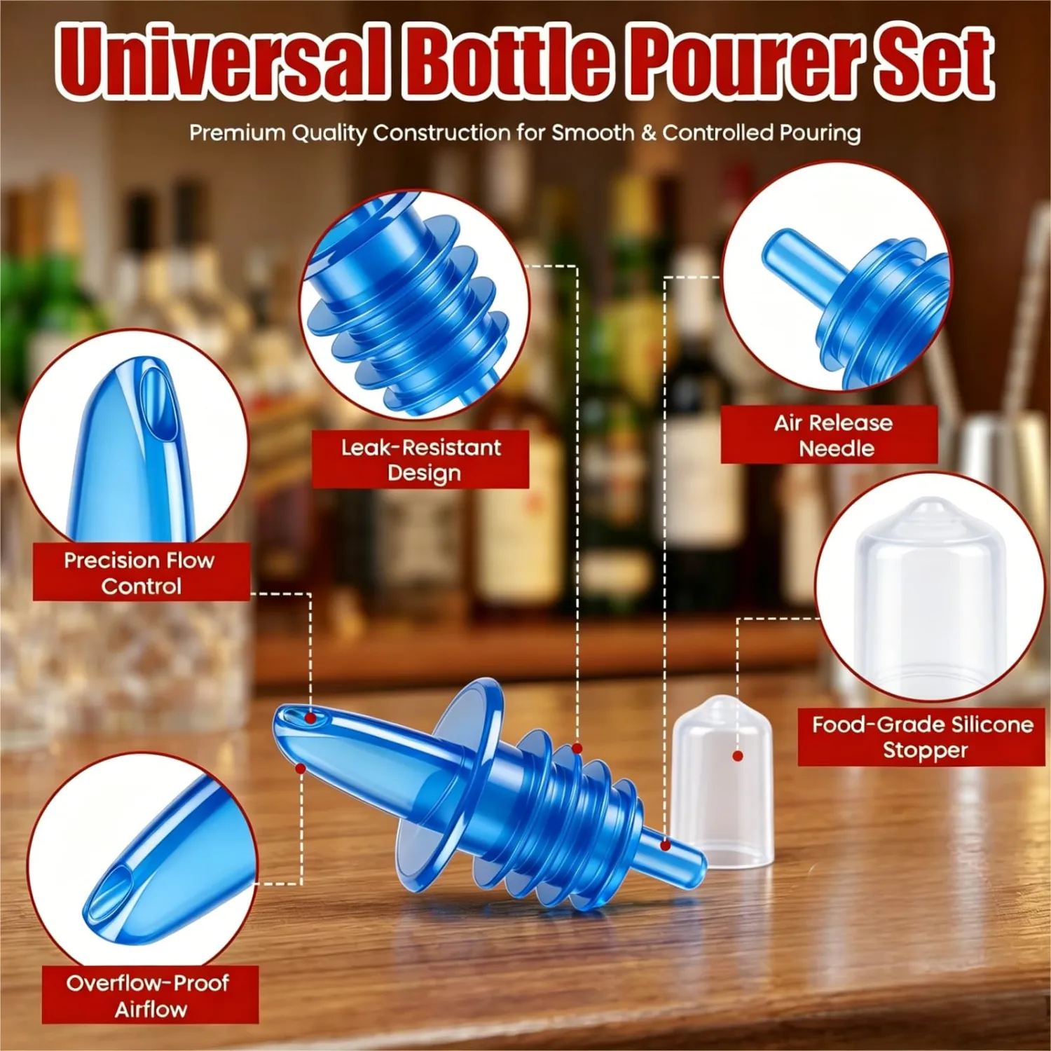 12PCS Precise Liquor Pour Spout, Multi-Purpose Bottle Pourer for Alcohol | 12 Blue Precise Control Pourer with Dust Cap, Wine, Olive Oil, Syrup - Wine Aerator Pourer Dispenser For Bar & Kitchen