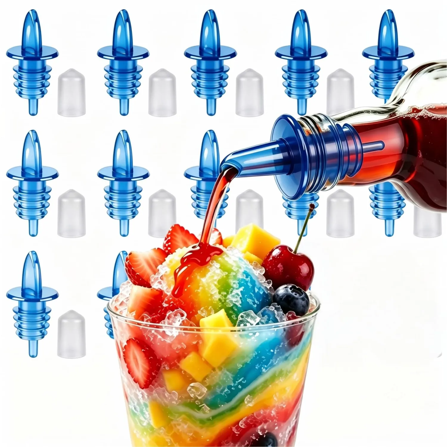 12PCS Precise Liquor Pour Spout, Multi-Purpose Bottle Pourer for Alcohol | 12 Blue Precise Control Pourer with Dust Cap, Wine, Olive Oil, Syrup - Wine Aerator Pourer Dispenser For Bar & Kitchen