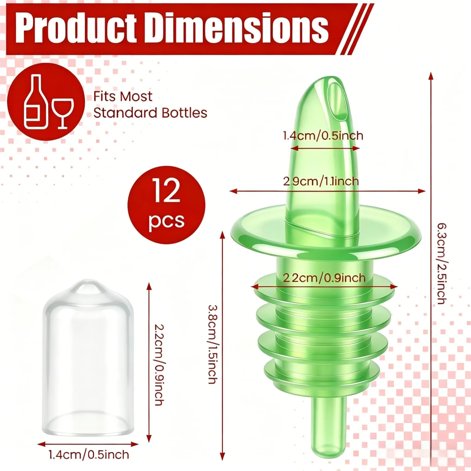 12PCS Precise Liquor Pour Spout, Multi-Purpose Bottle Pourer for Alcohol | 12 Green Precise Control Pourer with Dust Cap, Wine, Olive Oil, Syrup - Wine Aerator Pourer Dispenser For Bar & Kitchen