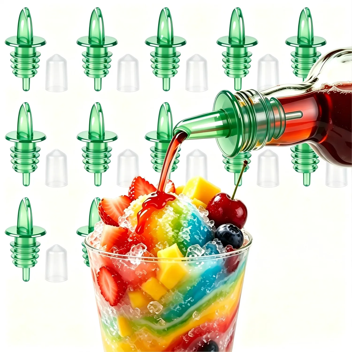12PCS Precise Liquor Pour Spout, Multi-Purpose Bottle Pourer for Alcohol | 12 Green Precise Control Pourer with Dust Cap, Wine, Olive Oil, Syrup - Wine Aerator Pourer Dispenser For Bar & Kitchen