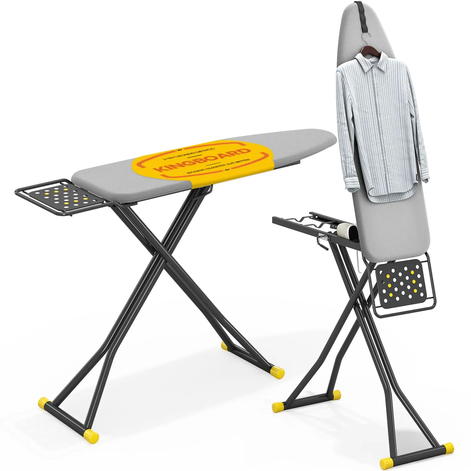 KINGBOARD 2-in-1 Stander & Steam Foldable Ironing Board with Iron Rest | 13 x 43 inchs, Height Adjustable, Alloy Structure, Non-Slip Feet, Space Saving for Laundry Rooms, Bedrooms, Dormitories