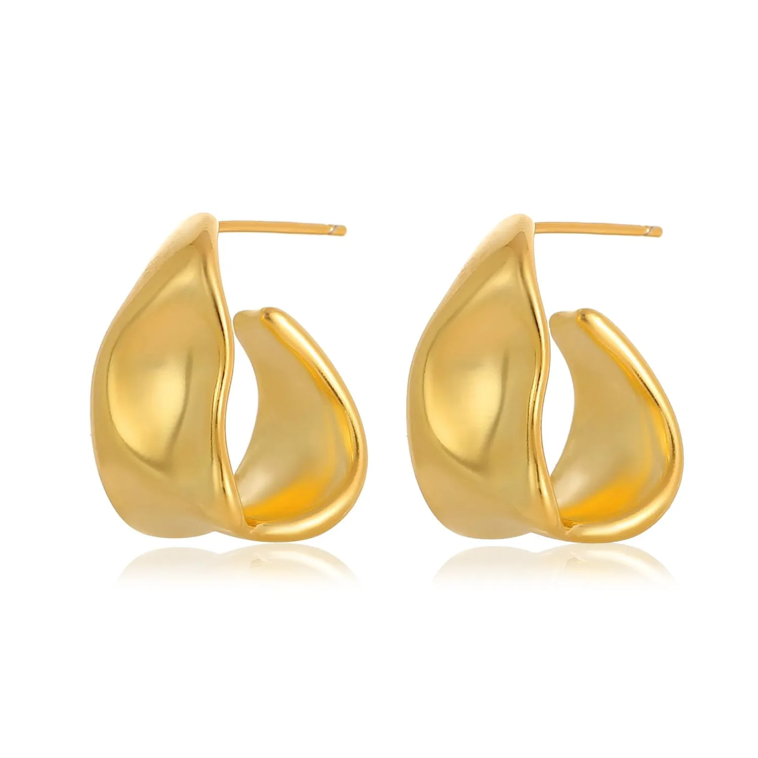 Chunky Gold Plated Earrings for Women Trendy Statement Earrings Wave Earrings