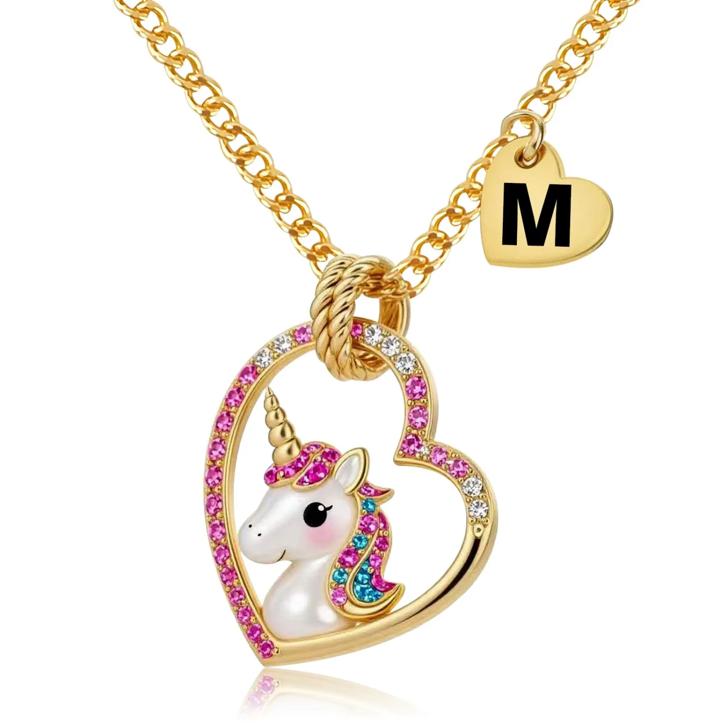 Cute Initial Necklaces for Girls - Colorful CZ Heart Pendant Necklace for Teen Preteen, Personalized Little Girls Jewelry Gifts for Kids