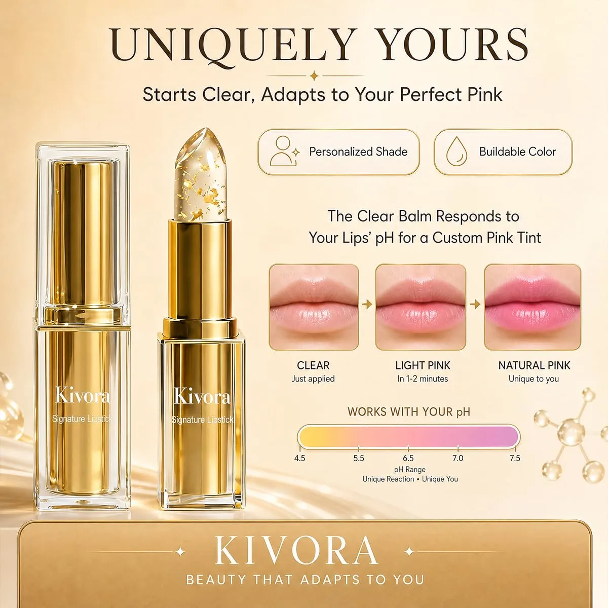 Kivora Lipstick, Kivora Skin-Adaptive Lipstick | 2-Pack, PH Lipsticks Color Changing, Long Lasting Moisturizing Tinted Lip Balm, Lipsticks for Older Women