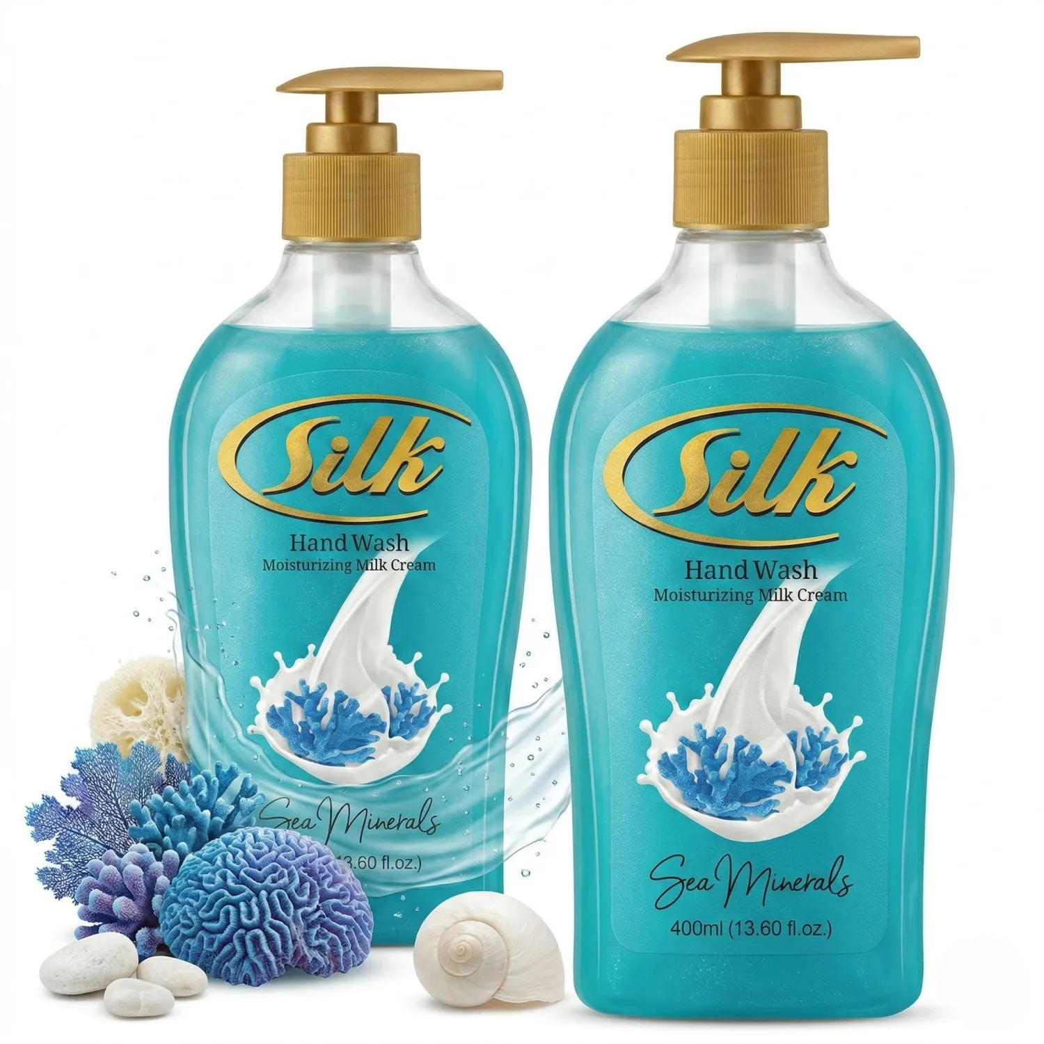 SILK Moisturizing Hand Soap, Liquid Hand Wash with Glycerin - Gentle Cleansing for Kitchen, Bathroom and Office, Rich Lather Pump Bottle, Sea Minerals Scent, 13.60 Fl Oz (Pack of 2)