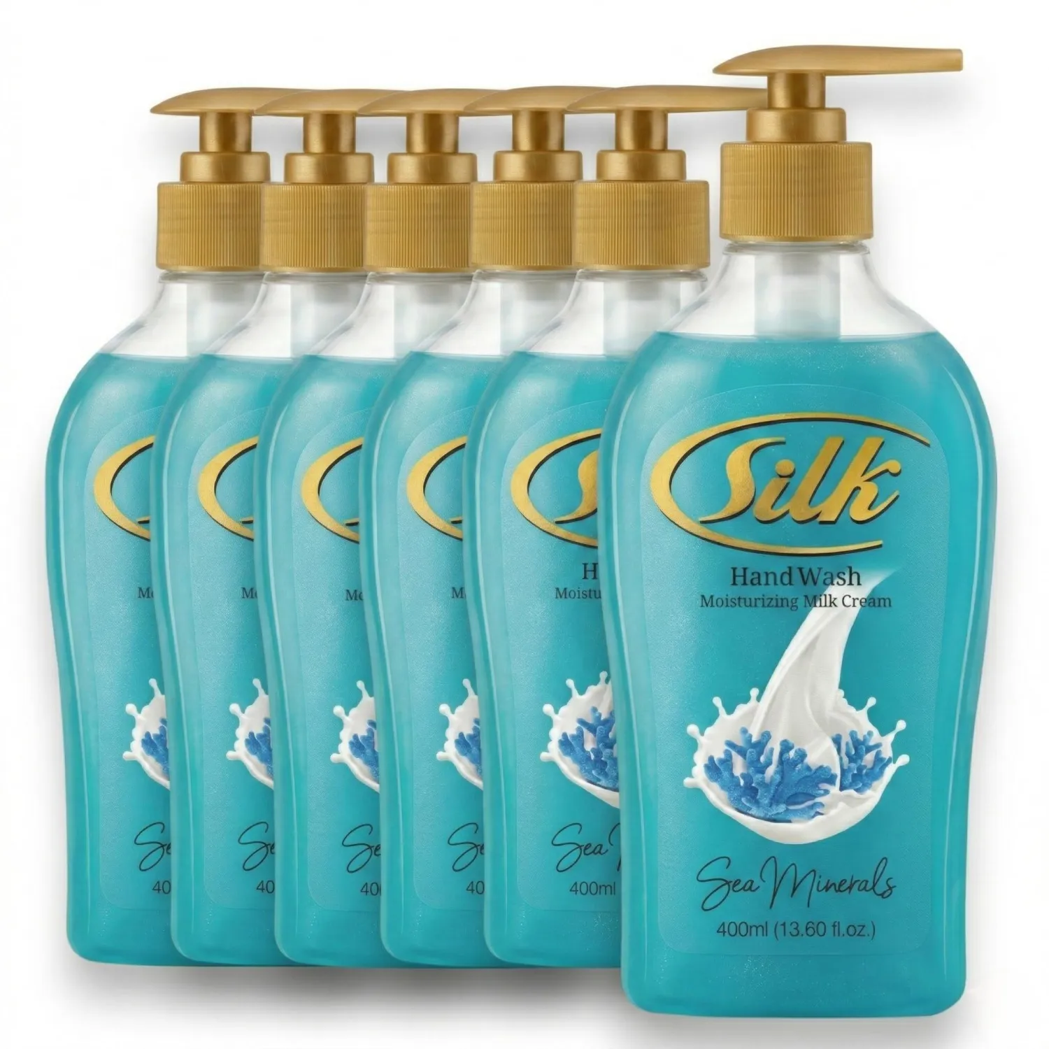 SILK Moisturizing Hand Soap, Liquid Hand Wash with Glycerin - Gentle Cleansing for Kitchen, Bathroom and Office, Rich Lather Pump Bottle, Sea Minerals Scent, 13.60 Fl Oz (Pack of 6)