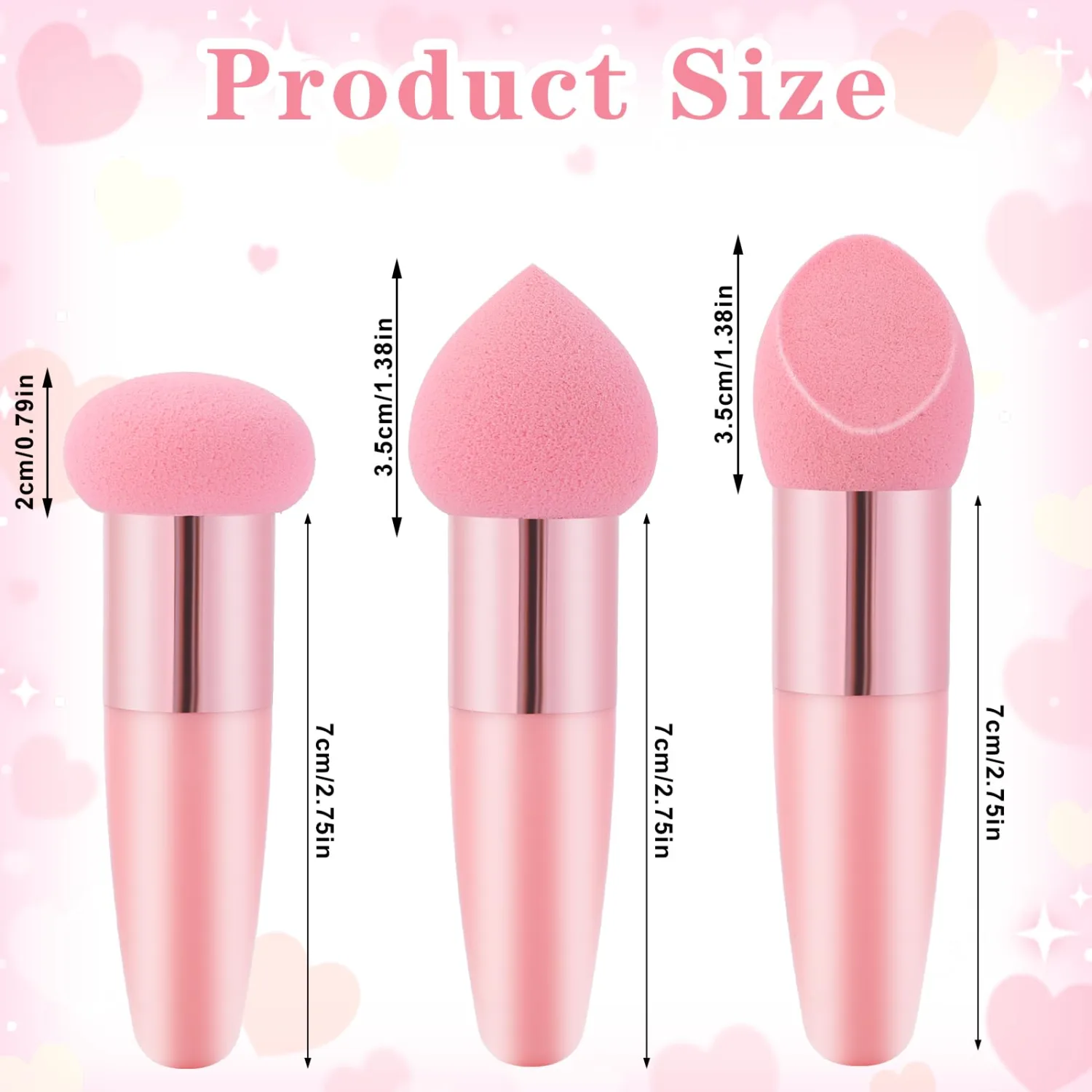 Oruola 3pcs Foundation Applicator, Makeup Sponge with Handle | Different Shapes of Makeup Applicator Sponge, Multipurpose Mushroom Powders Puff, Dry & Wet Use, for Powder Cream