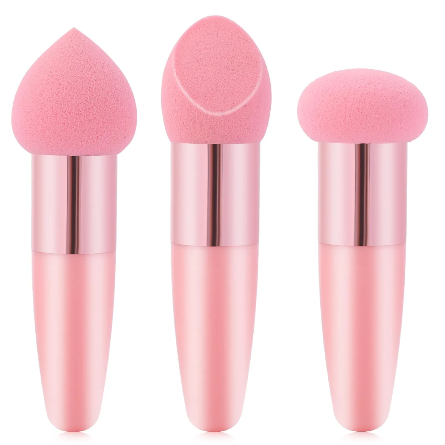 Oruola 3pcs Foundation Applicator, Makeup Sponge with Handle | Different Shapes of Makeup Applicator Sponge, Multipurpose Mushroom Powders Puff, Dry & Wet Use, for Powder Cream