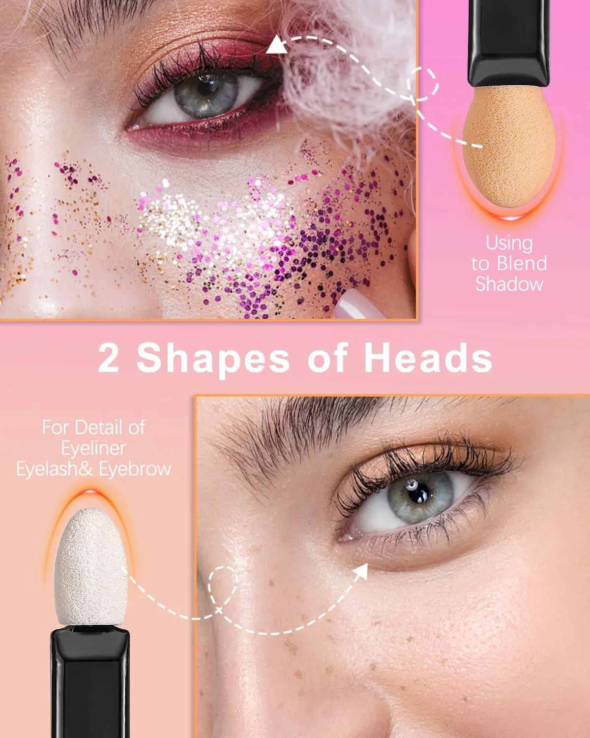 MORGLES 50Pcs Double Head Eyeshadow Applicators | Dual Sides Eye Shadow Brush with Flat & Pointed Ends, Pack Color & Define Creases Without Cross-Contamination, Case Included