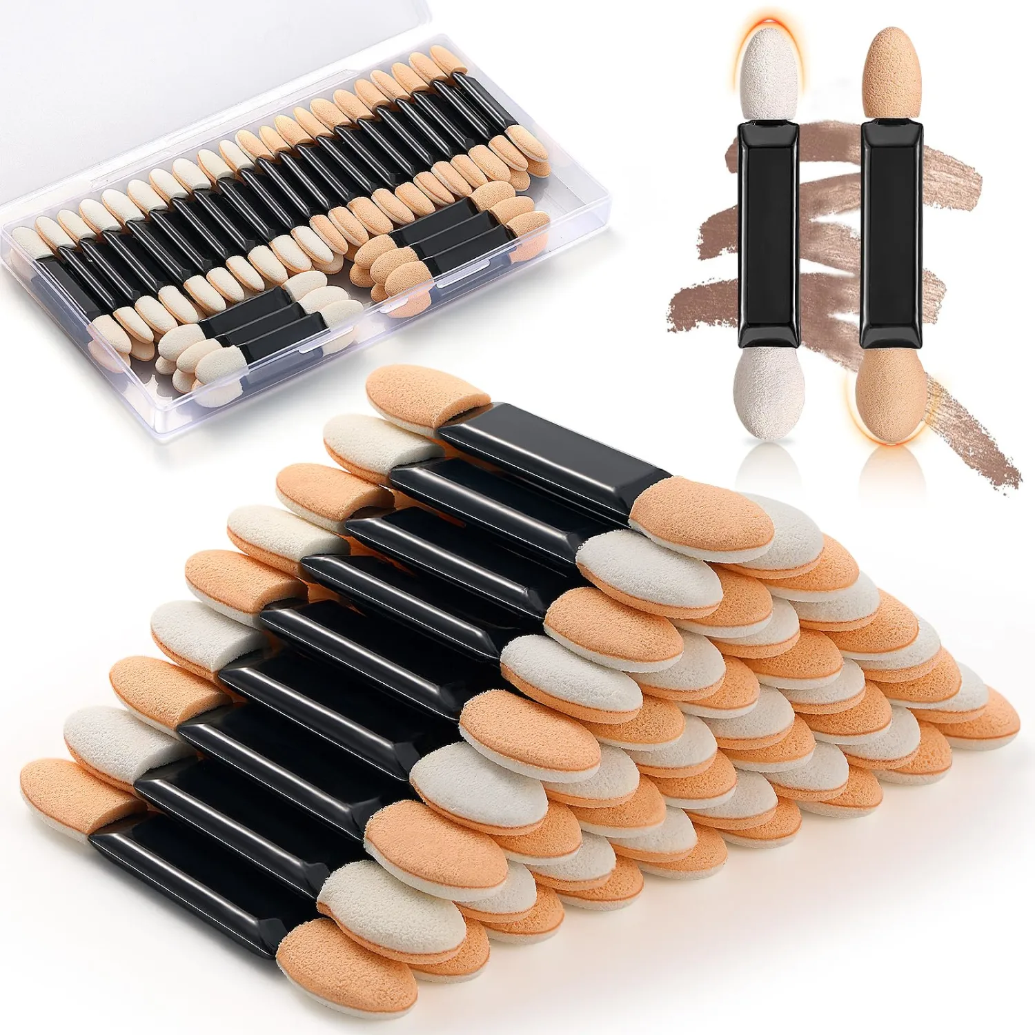 MORGLES 50Pcs Double Head Eyeshadow Applicators | Dual Sides Eye Shadow Brush with Flat & Pointed Ends, Pack Color & Define Creases Without Cross-Contamination, Case Included
