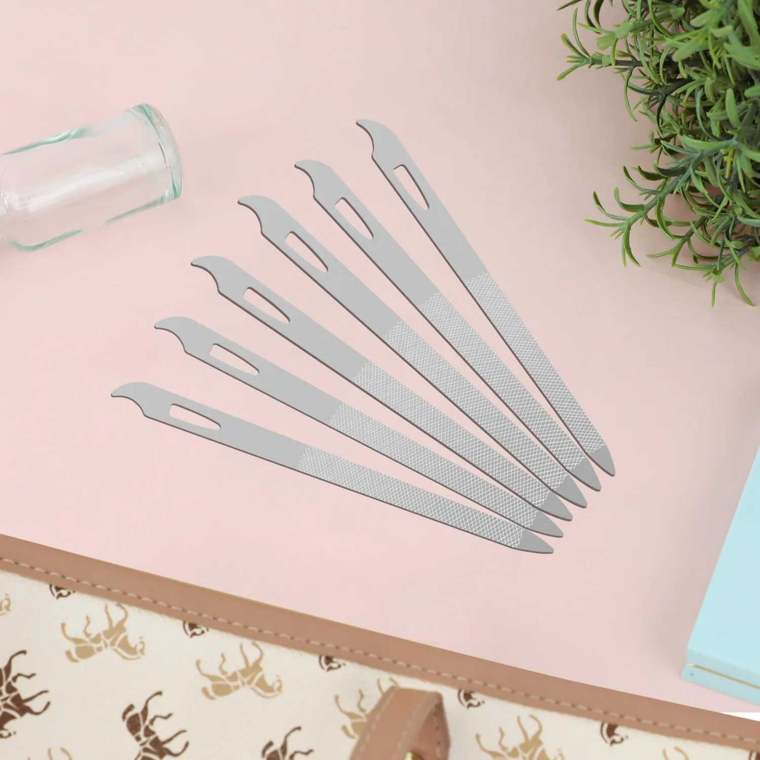 6-Piece Stainless Steel Nail File Set with Cleaner Tip - Double Sided, Durable, Professional Diamond Buffer for Natural Nails