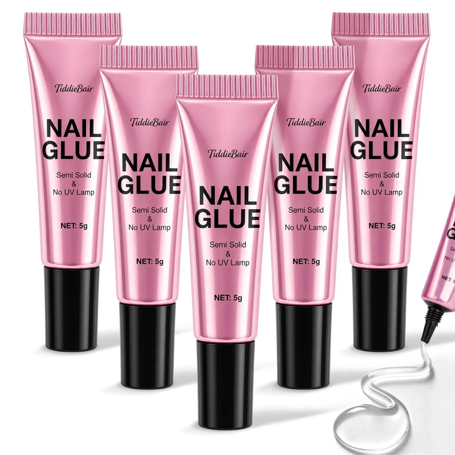 Nail Glue for Press On Nails- Semi Solid, No UV Lamp 5gx5pack
