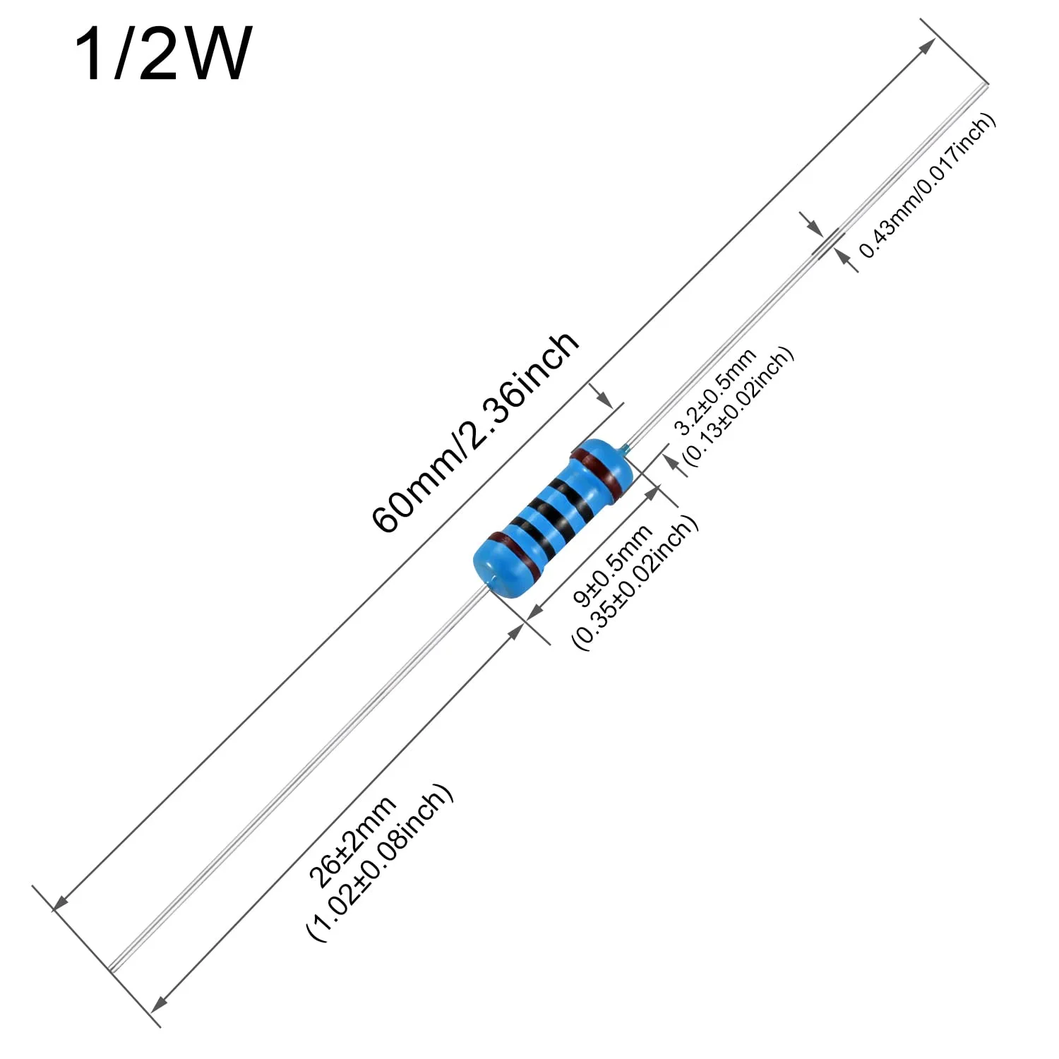 100pcs 360 ohm Resistor 1/2w ±1% Tolerance Metal Film Fixed Resistor