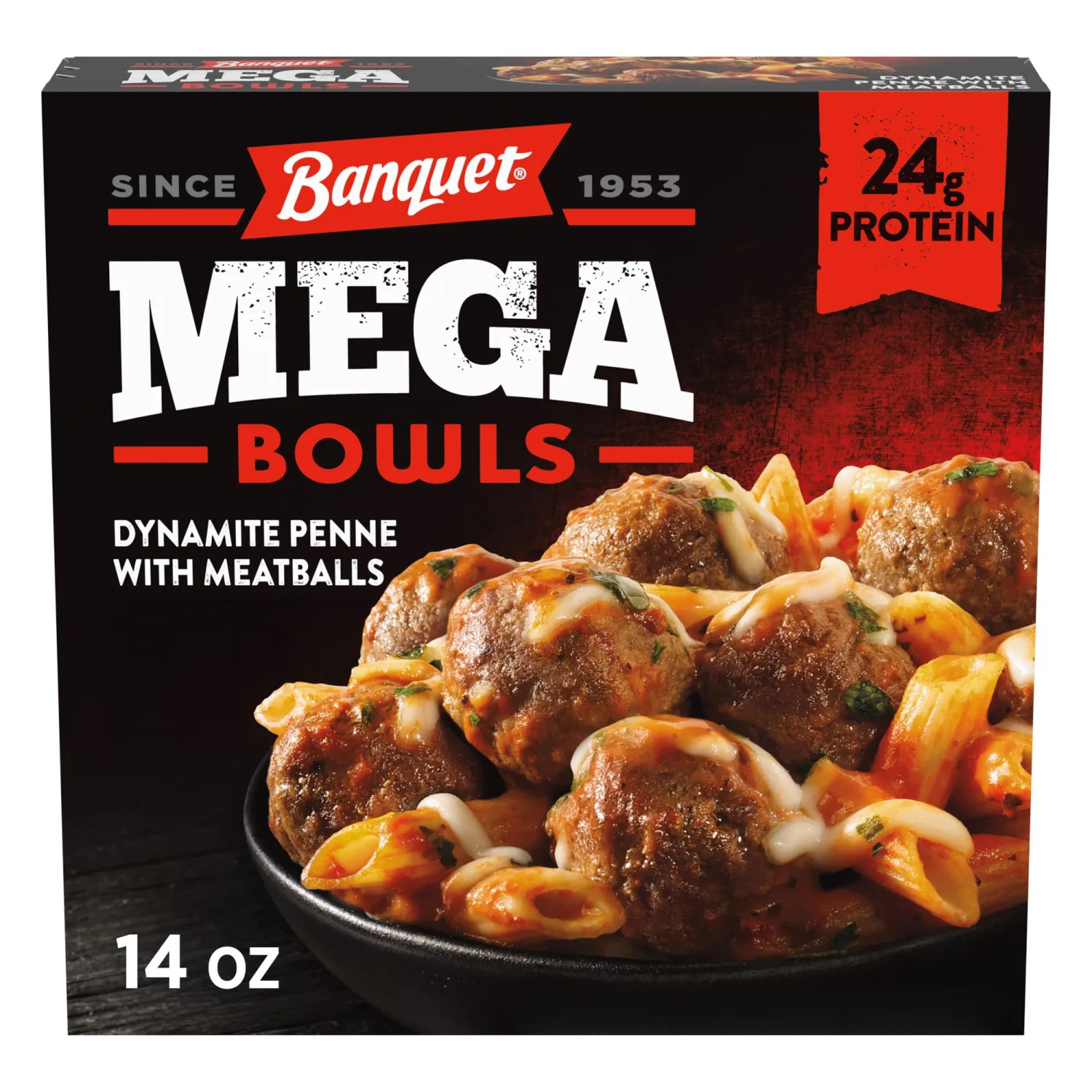 Banquet Mega Meals Dynamite Penne and Meatballs, Frozen Meal, 14 Ounce