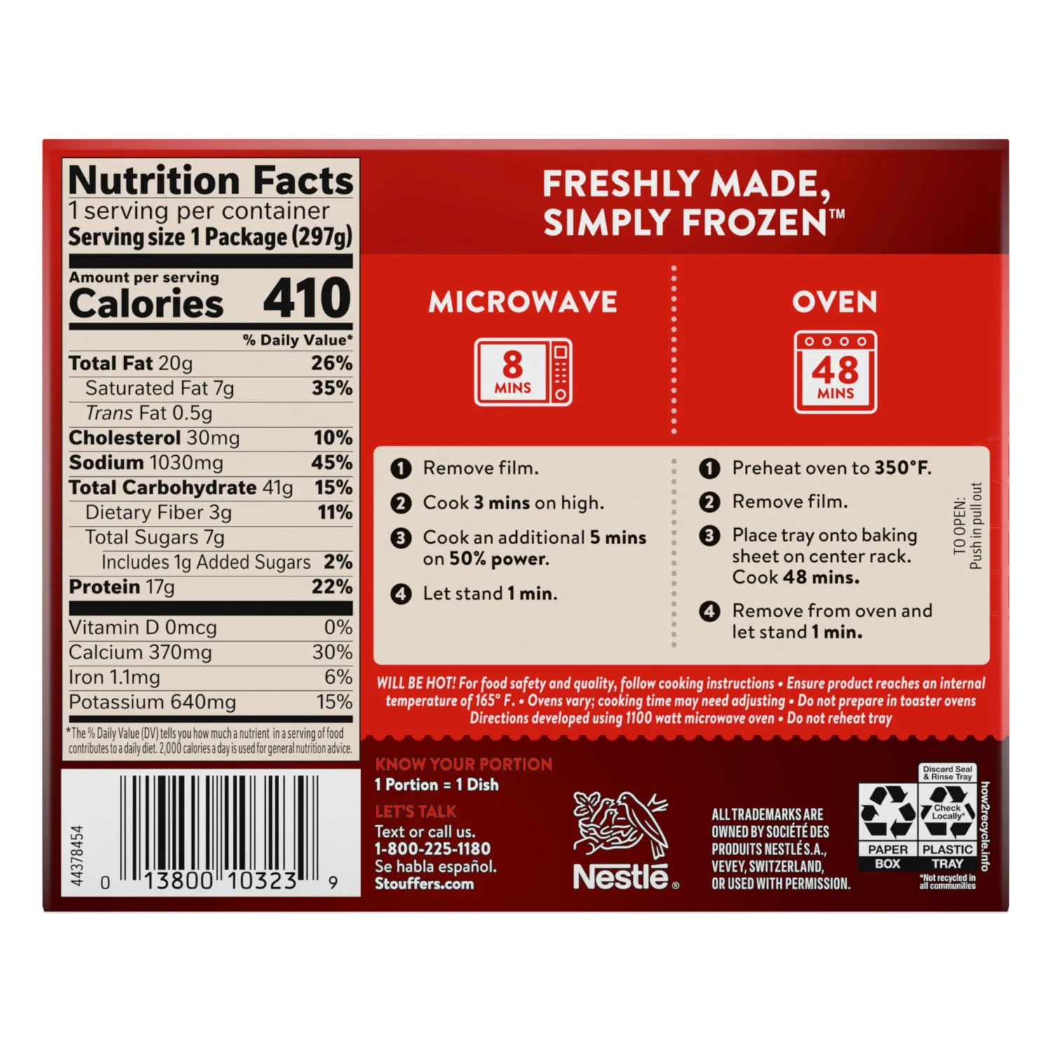Stouffer's Vegetable Lasagna, Single Serve Frozen Meal, 10.5 Oz