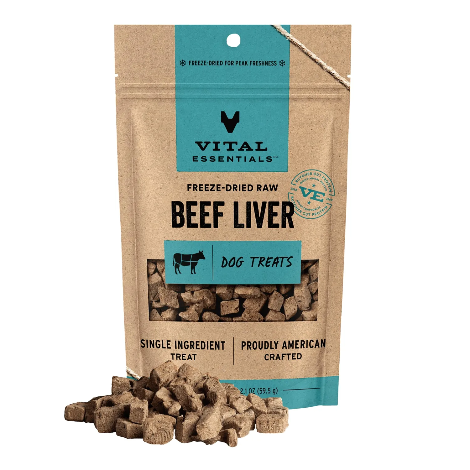 Vital Essentials Freeze Dried Dog Treats, Beef Liver, 2.1 oz Bag | Single Ingredient, Made With 100% Beef Liver, Grain-Free Training Treats, USA Made with U.S. & Globally Sourced Ingredients
