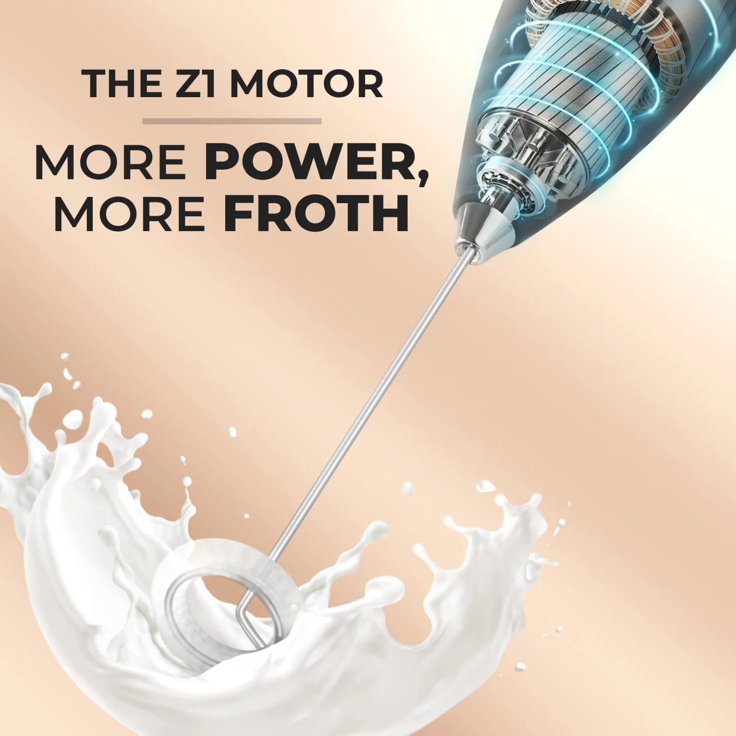 Zulay Kitchen Powerful Milk Frother Wand With Duracell Batteries - Ultra Fast Handheld Drink Mixer - Electric Whisk Foam Maker for Coffee, Lattes, Cappuccino & Matcha - Z1 Motor - Metallic Black