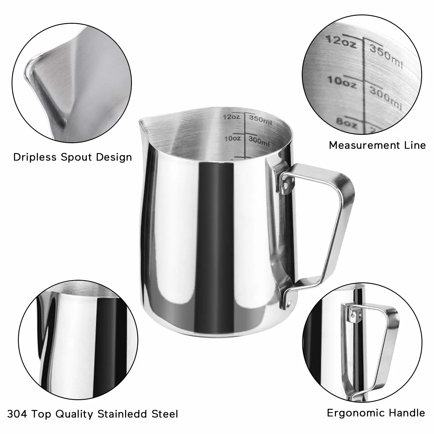 12oz Milk Frothing Pitcher, Stainless Steel Espresso Latte Cup Steaming Pitcher Creamer Cups, Milk Frother Cup Espresso Machine Accessories Barista Tools Jug for Coffee Cappuccino with Latte Art Pen